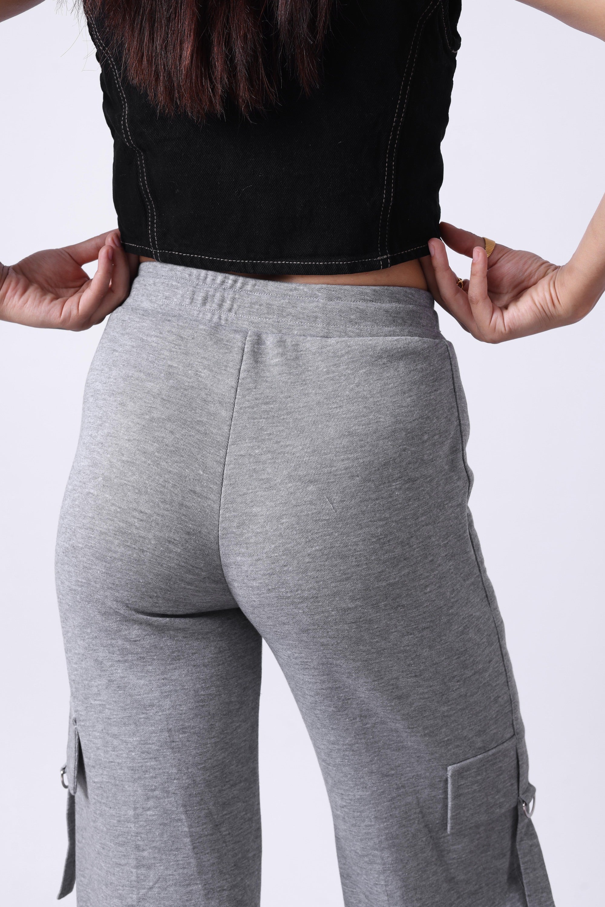 LIGHT GREY MELANGE WIDE LEG TRACK PANTS-7