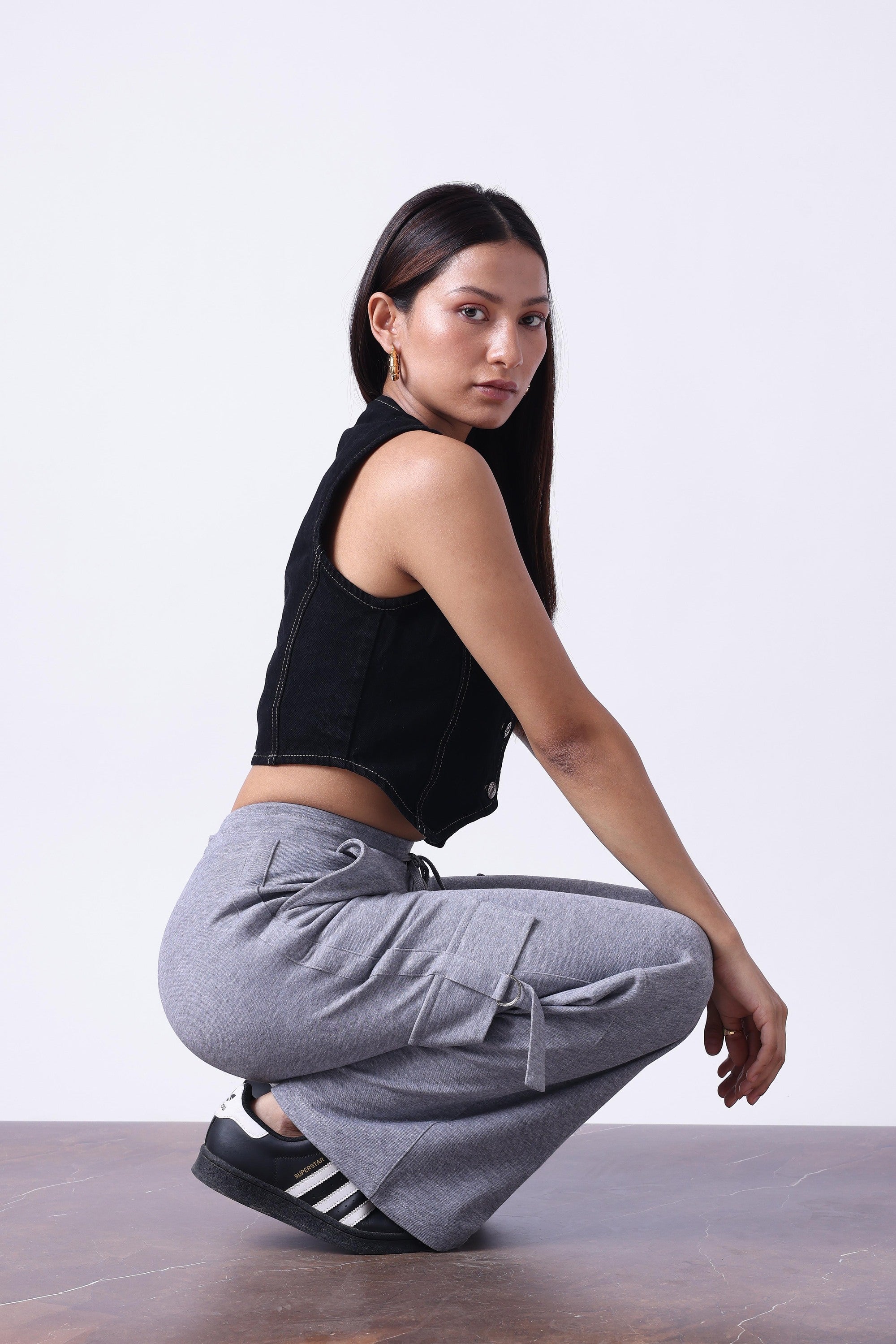 LIGHT GREY MELANGE WIDE LEG TRACK PANTS-3