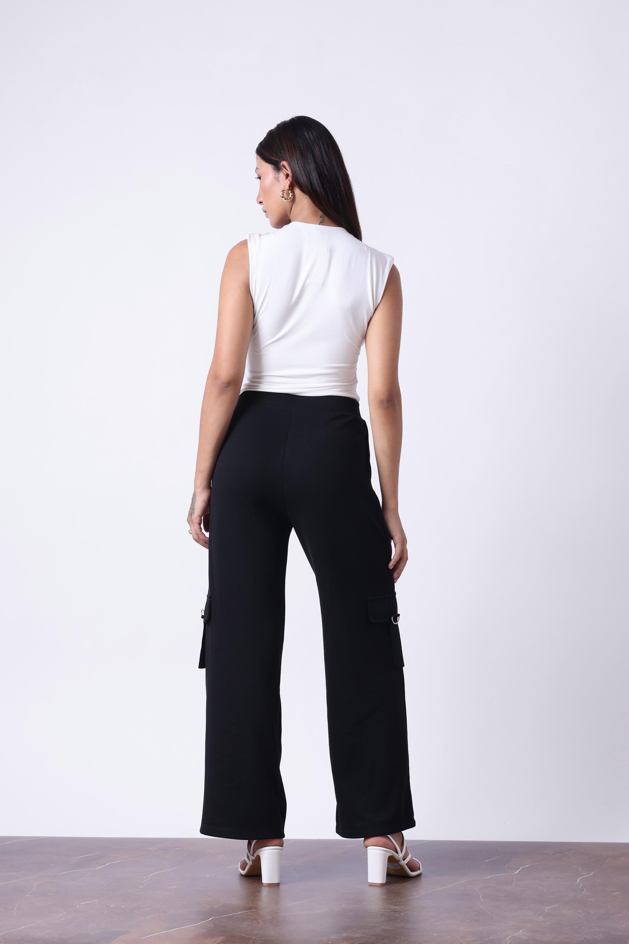 BLACK MELANGE WIDE LEG TRACK PANTS-3