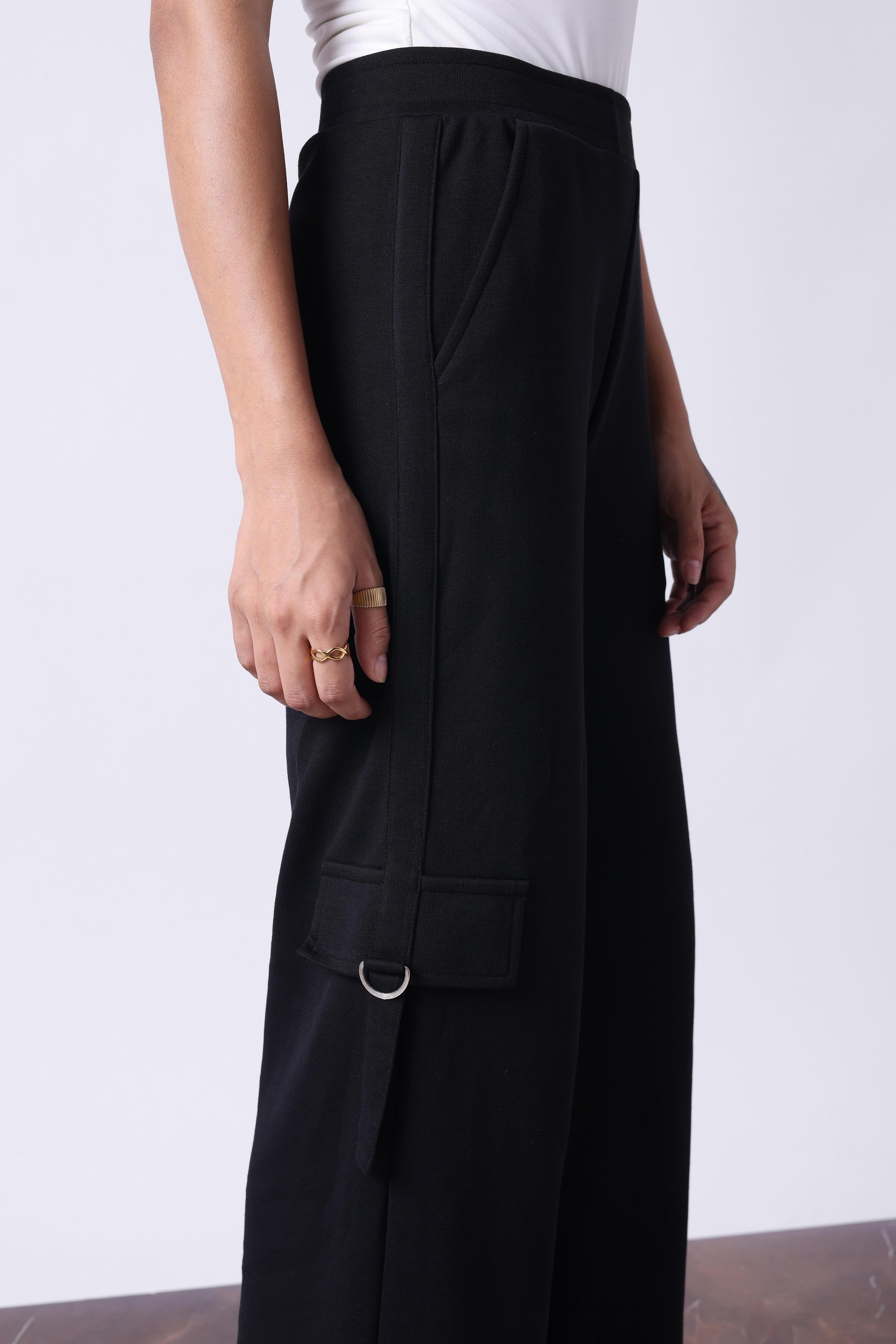 BLACK MELANGE WIDE LEG TRACK PANTS-4