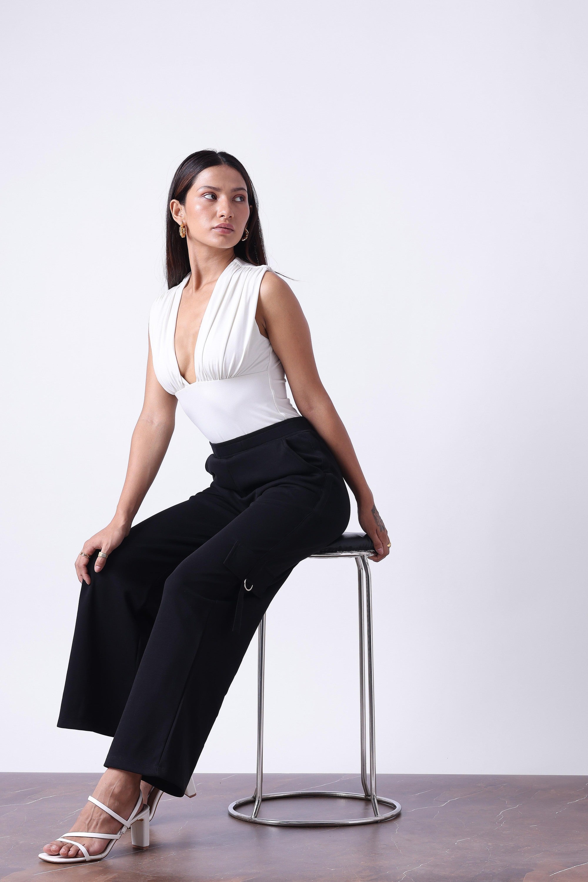 BLACK MELANGE WIDE LEG TRACK PANTS-6