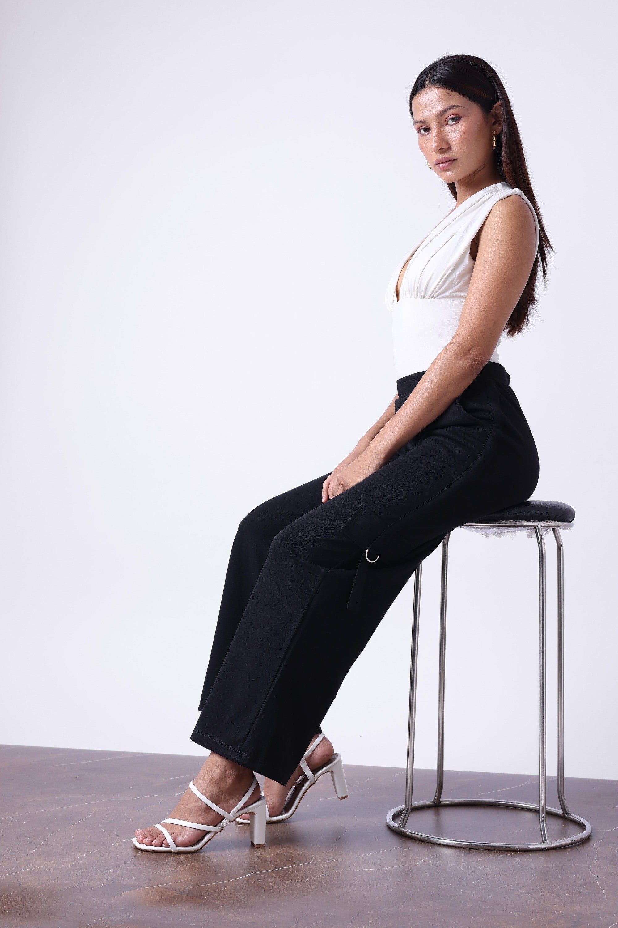 BLACK MELANGE WIDE LEG TRACK PANTS-7