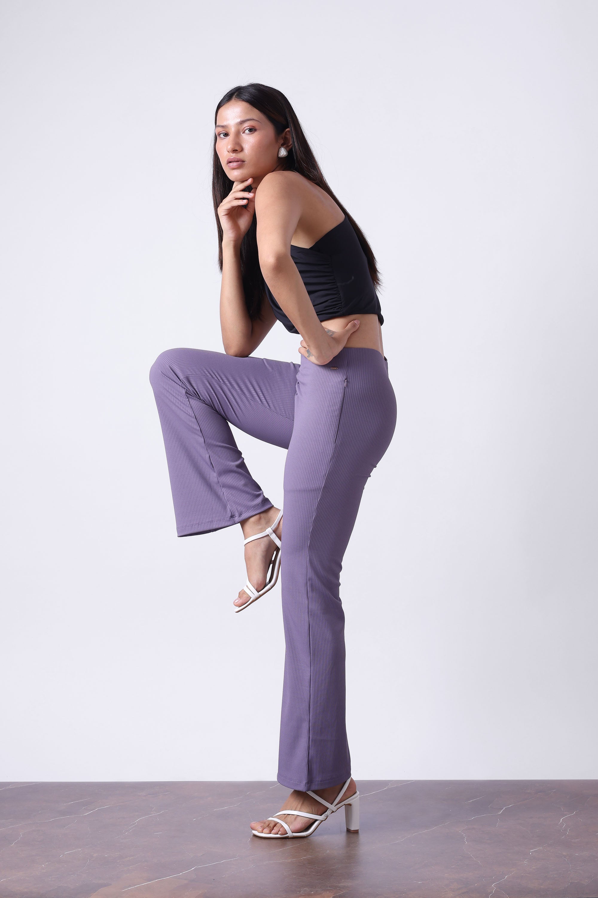 LILAC MID RISE FLARE PANTS-5