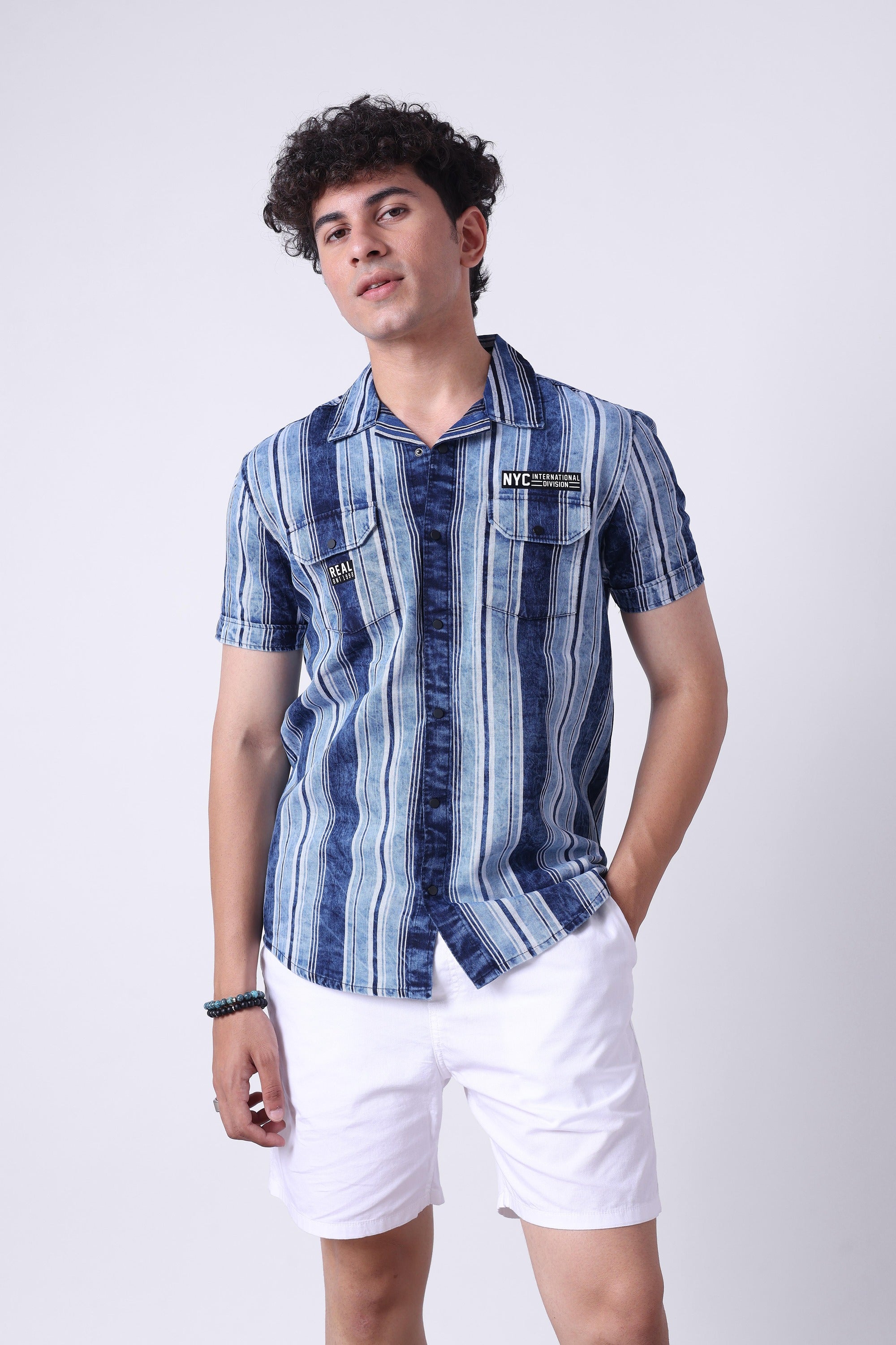 VERTICAL STRIPED DENIM SHIRT