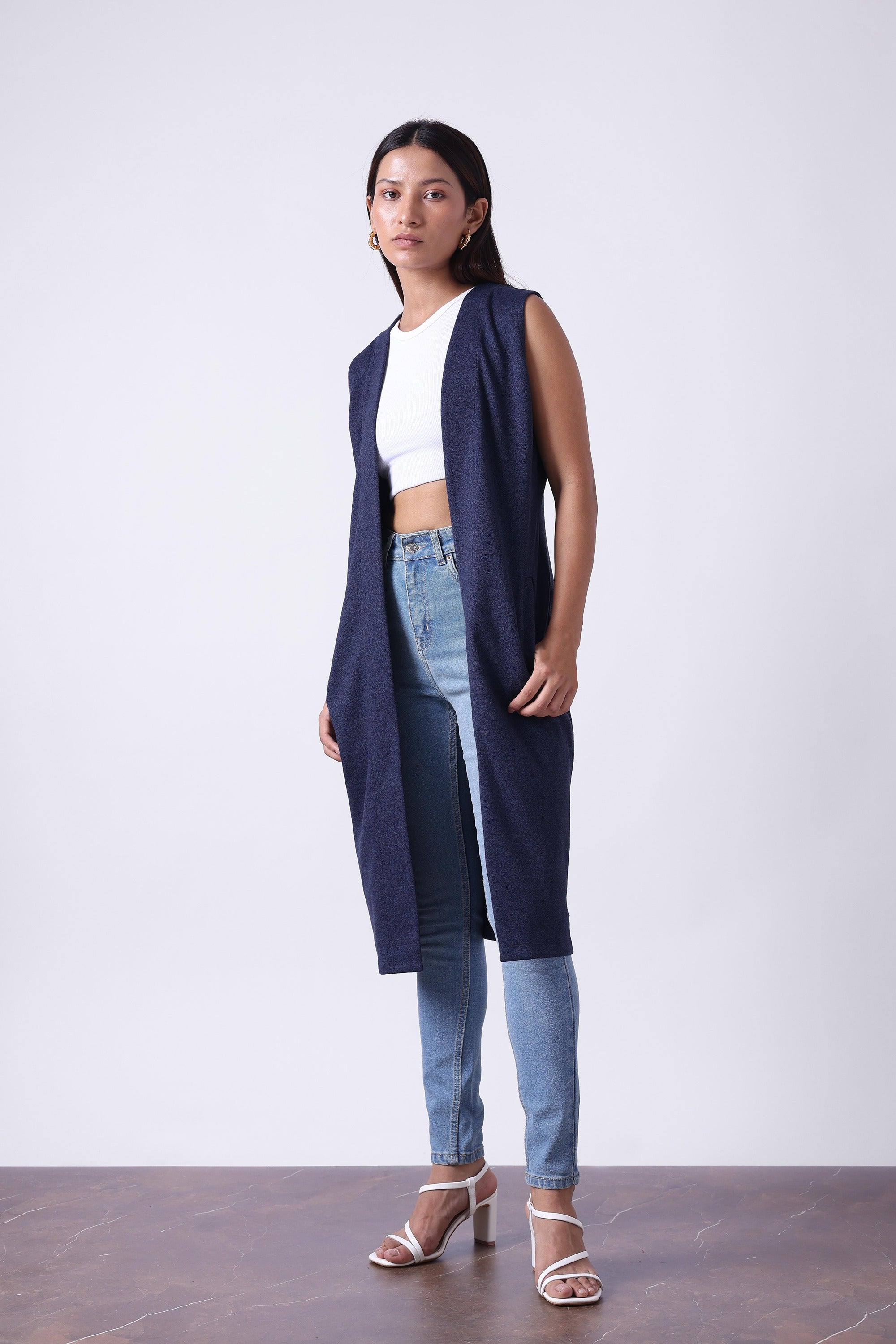 Melange Long Length Sleeveless Cardigan-4