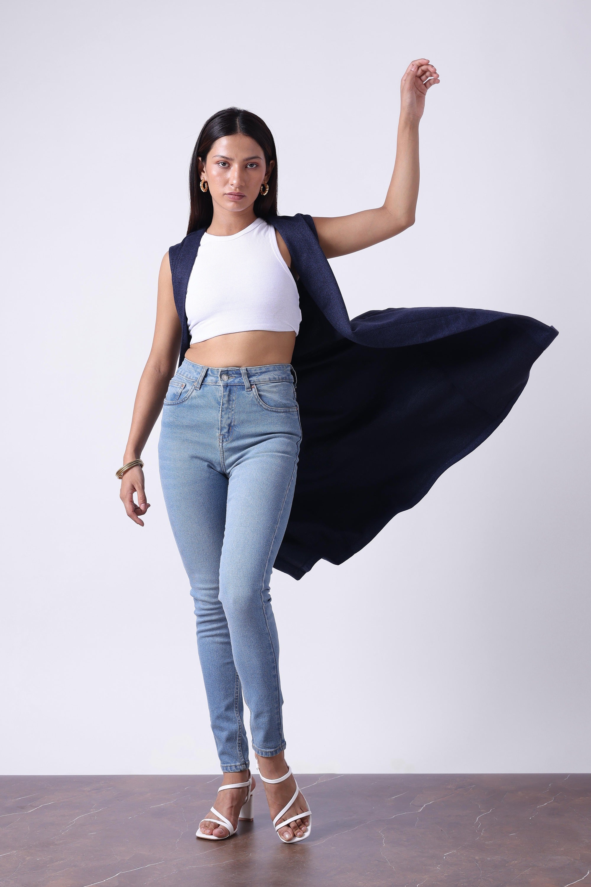 Melange Long Length Sleeveless Cardigan