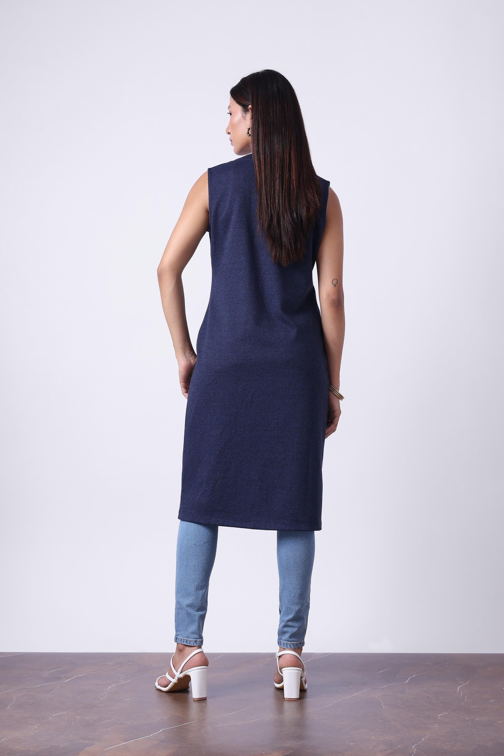 Melange Long Length Sleeveless Cardigan-5