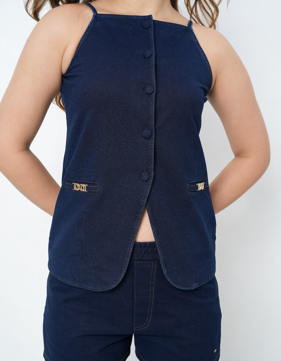 Knitted Denim Sleeveless Top