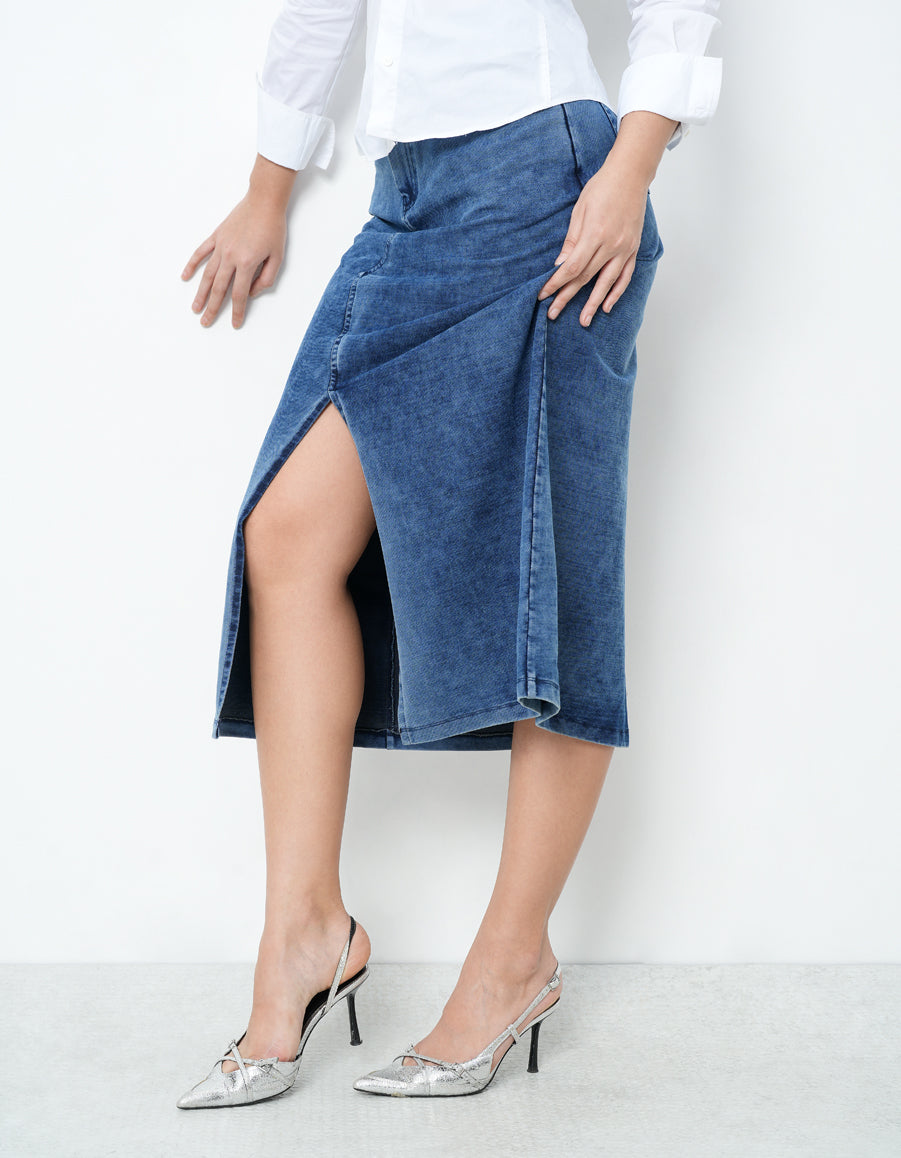 Denim Skirt With Front Slit-3
