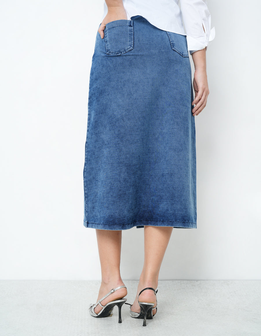 Denim Skirt With Front Slit-4