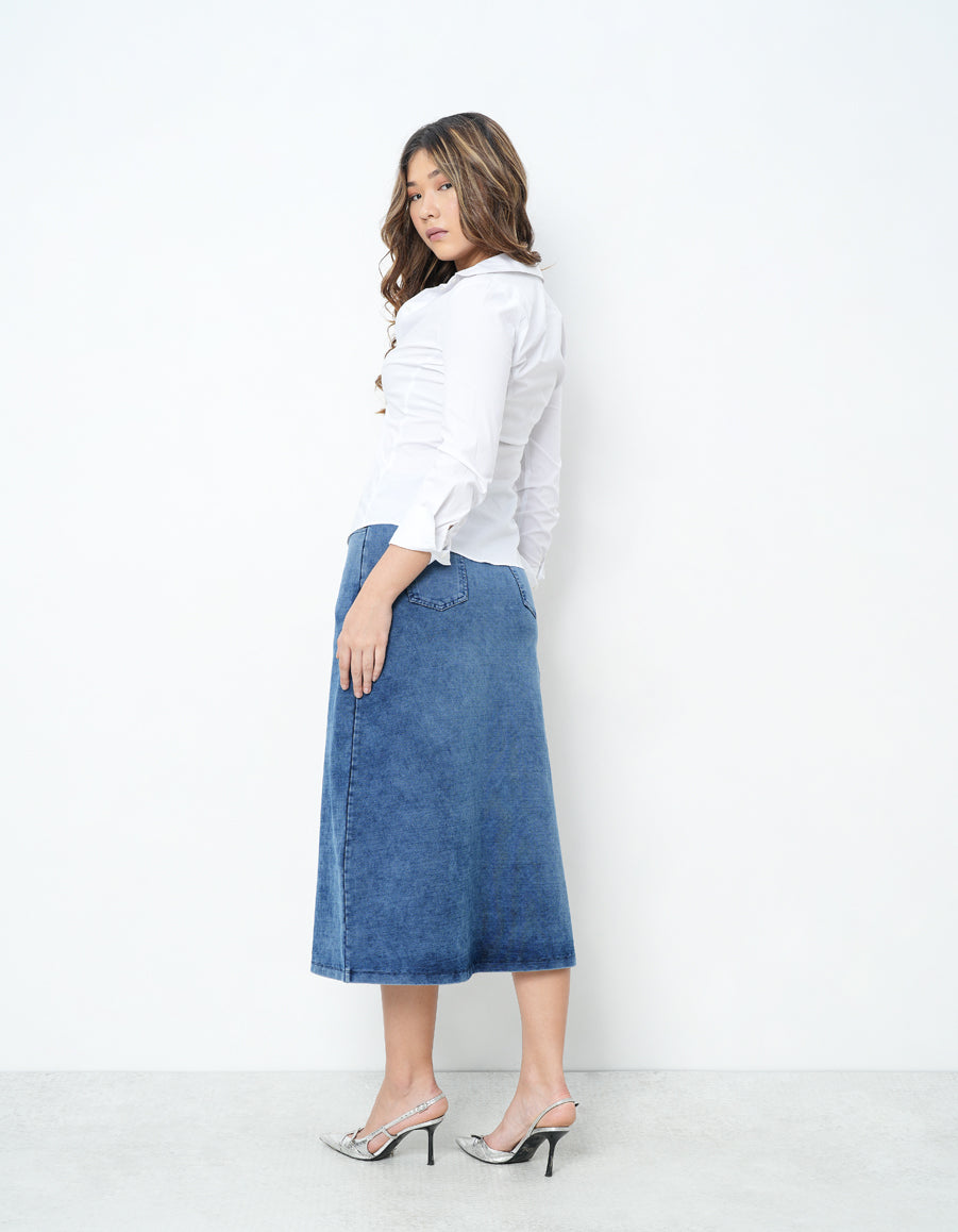Denim Skirt With Front Slit-5