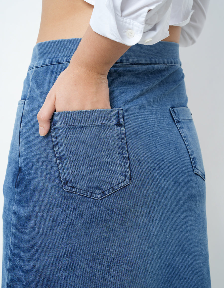 Denim Skirt With Front Slit-6