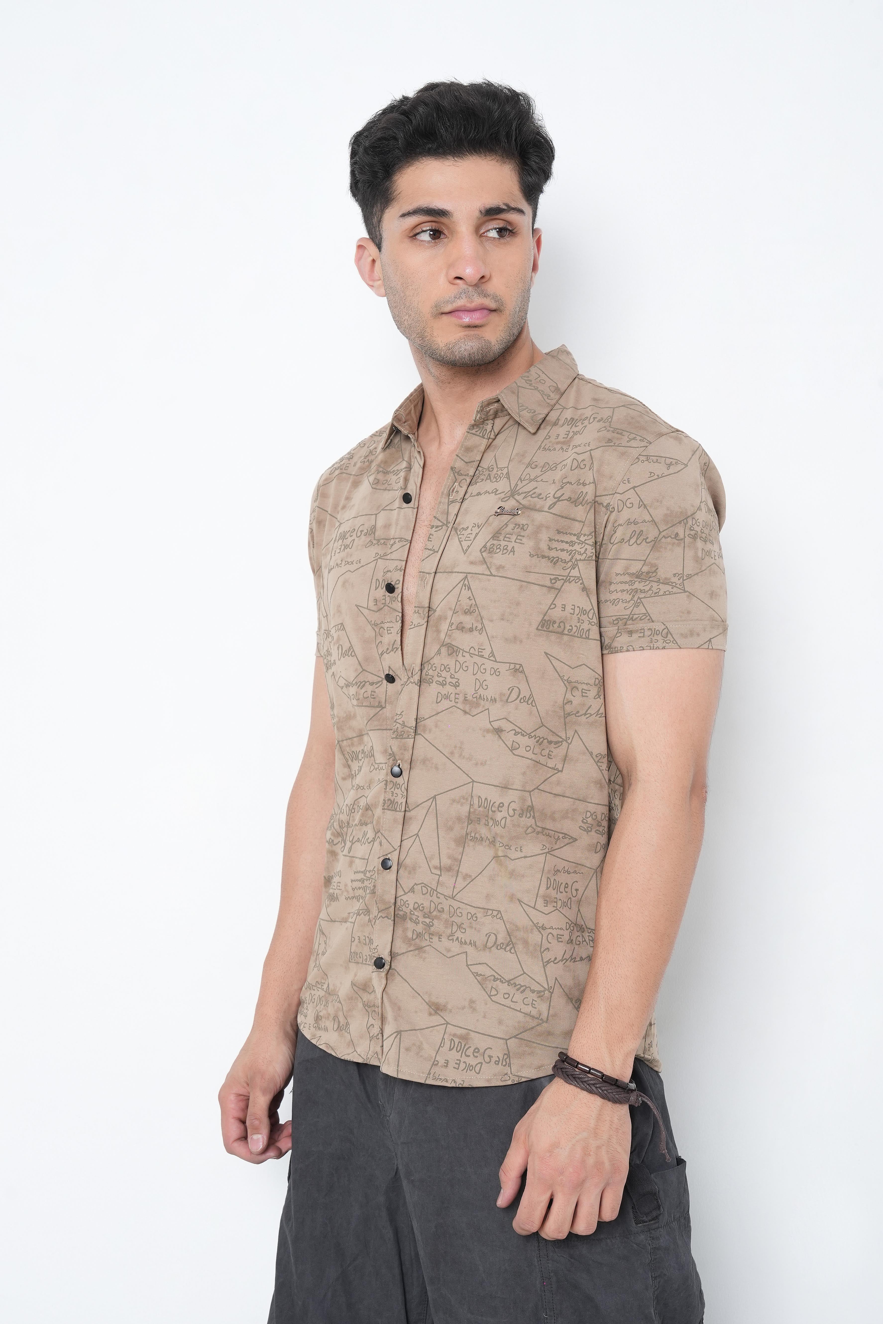 Khaki Floral Printed Shirt-3