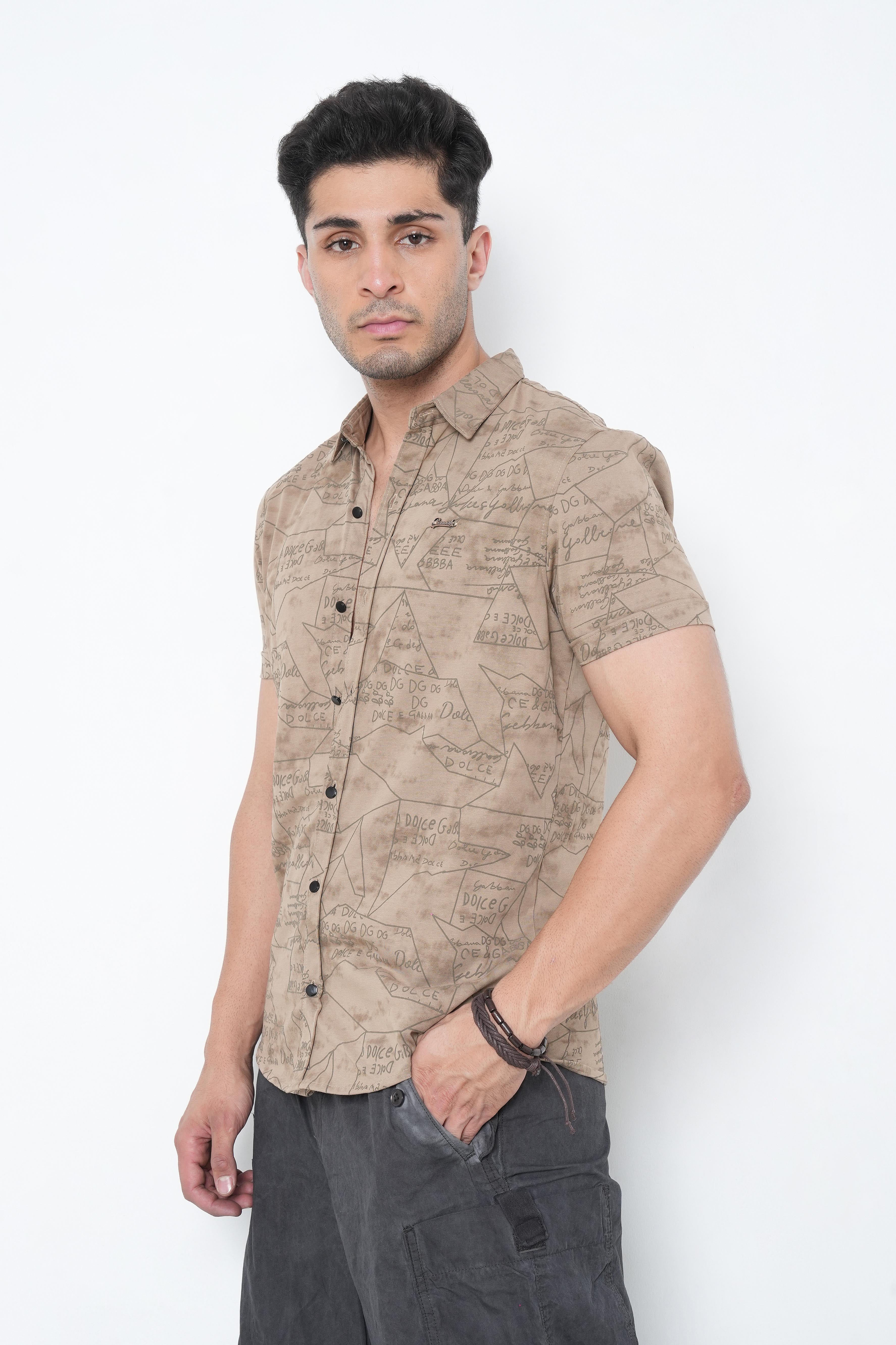 Khaki Floral Printed Shirt-4