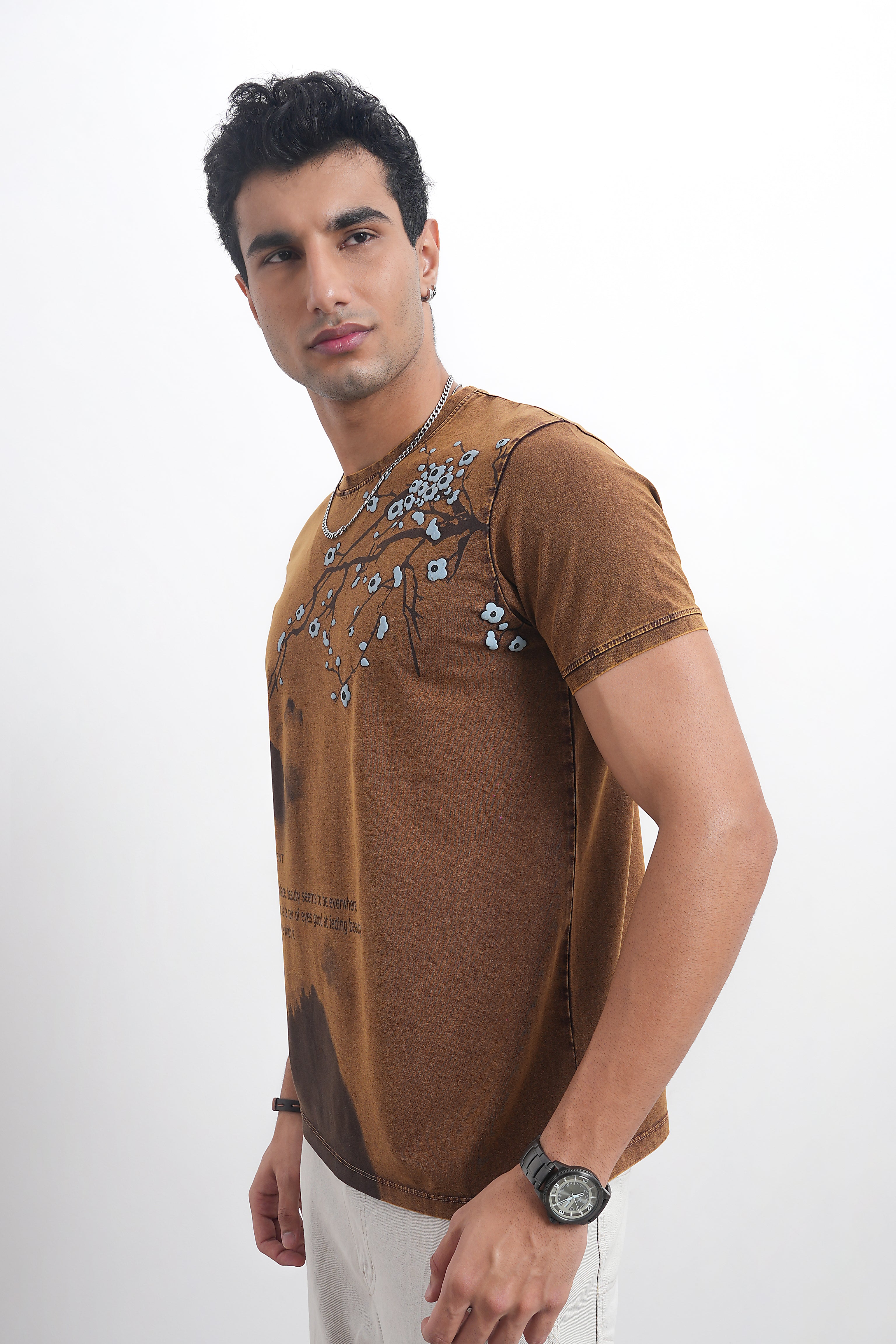 Men’s Acid-Wash Graphic Tee – Earth Tone Floral Edition-3