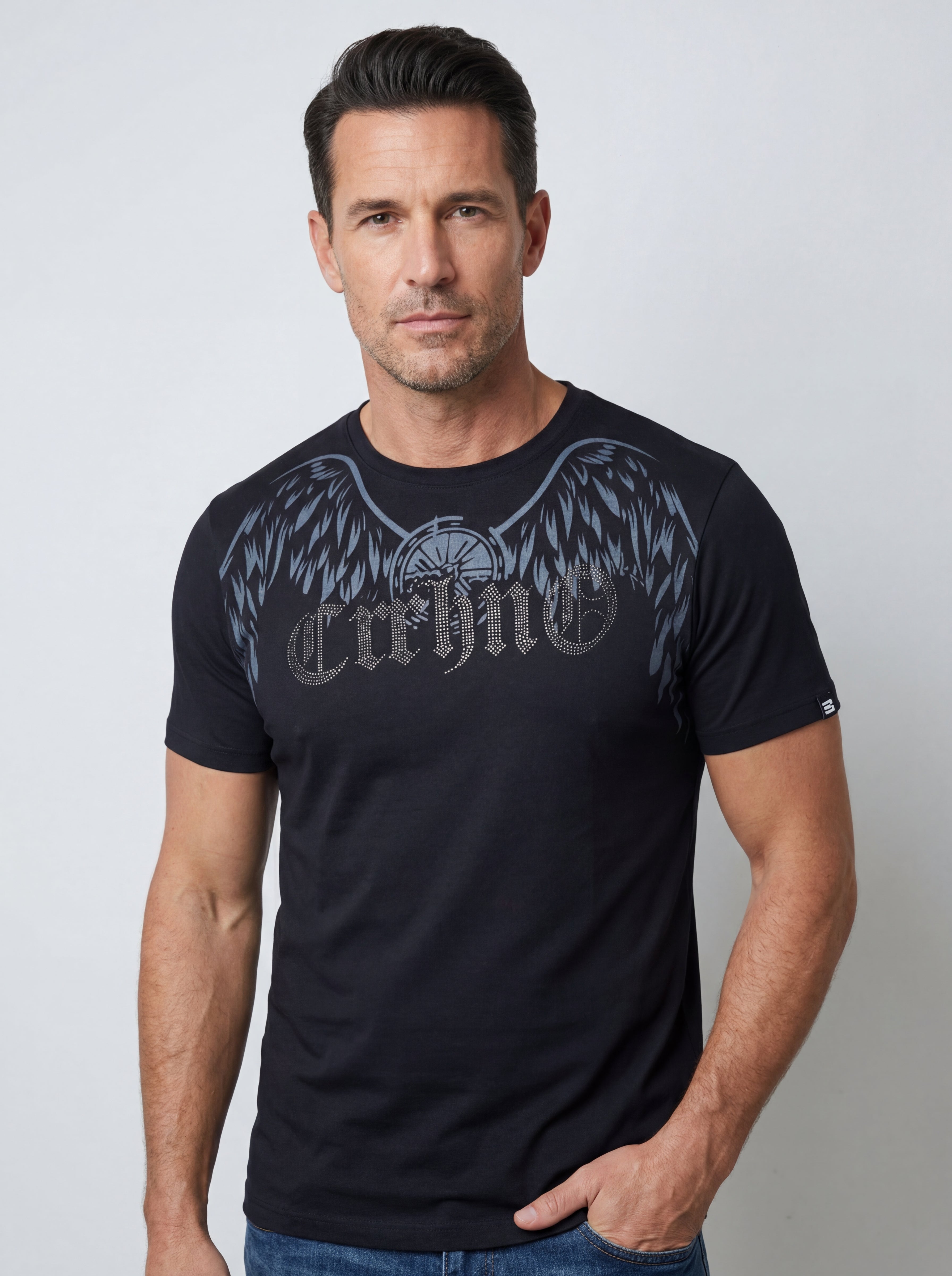 Men’s "Apex Wing" Graphic T-Shirt – Crisp Black & Silver-5
