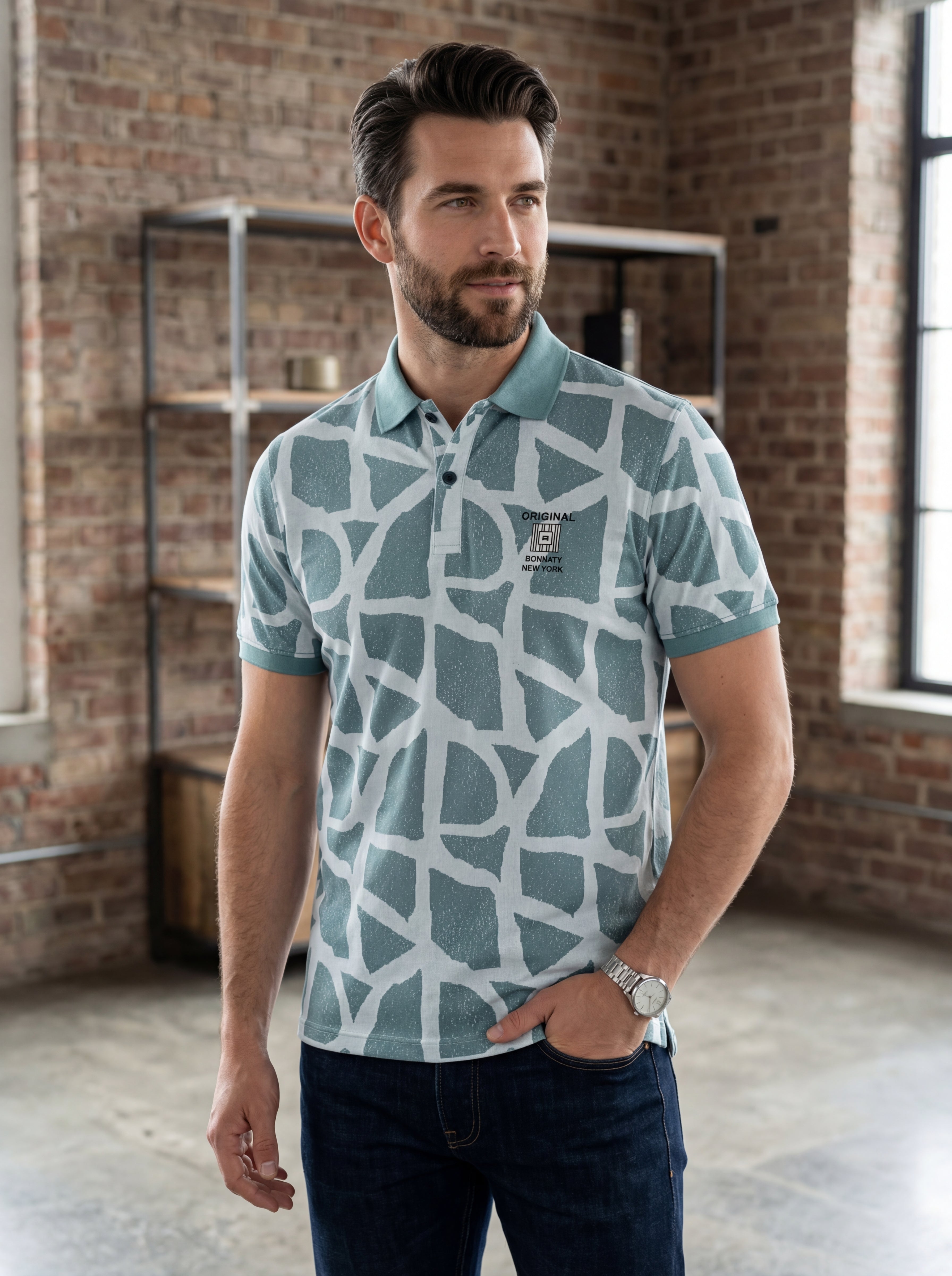 Men’s "Mosaic Geo" Printed Polo – Sage & Mint-5
