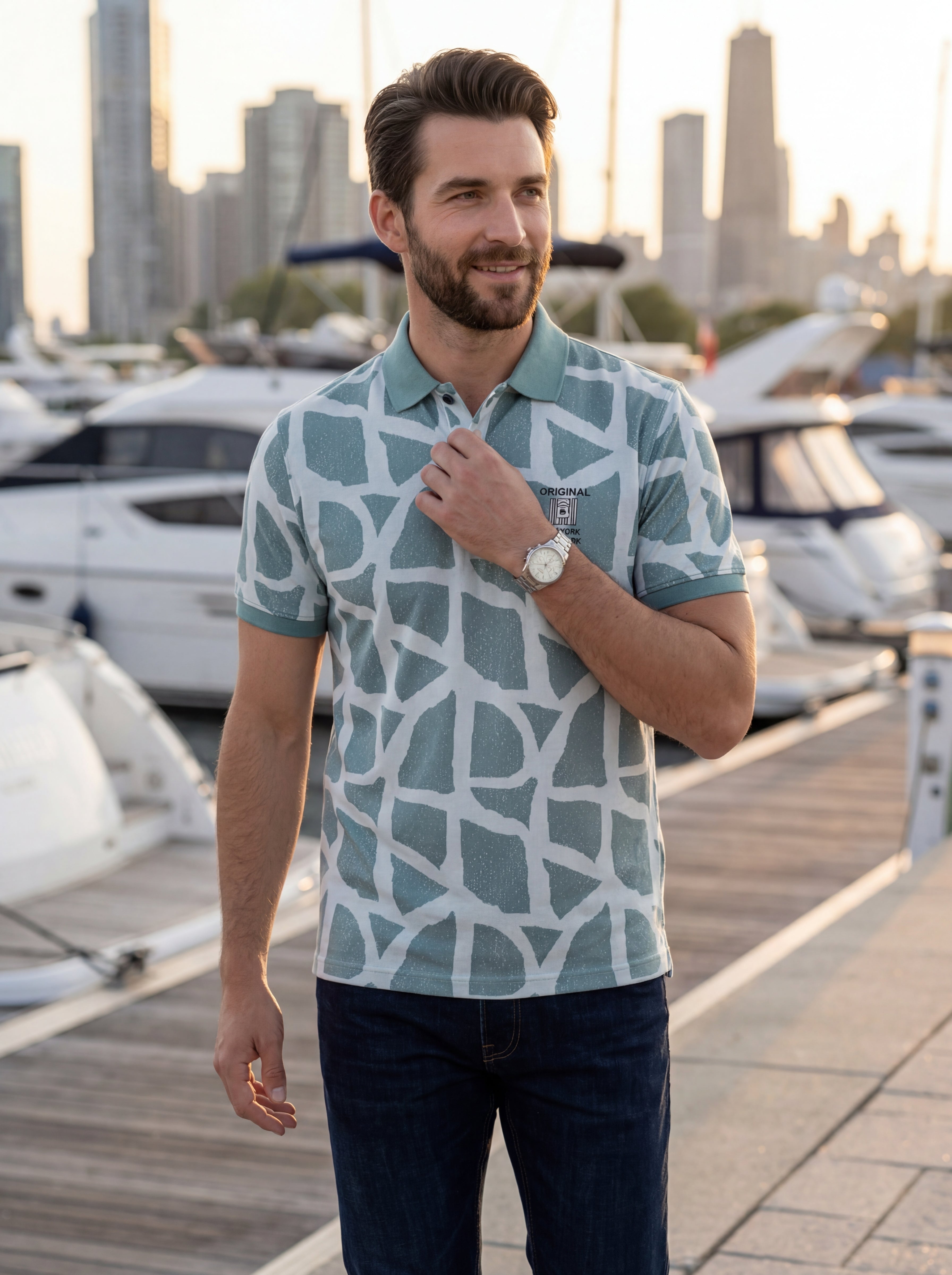 Men’s "Mosaic Geo" Printed Polo – Sage & Mint-3