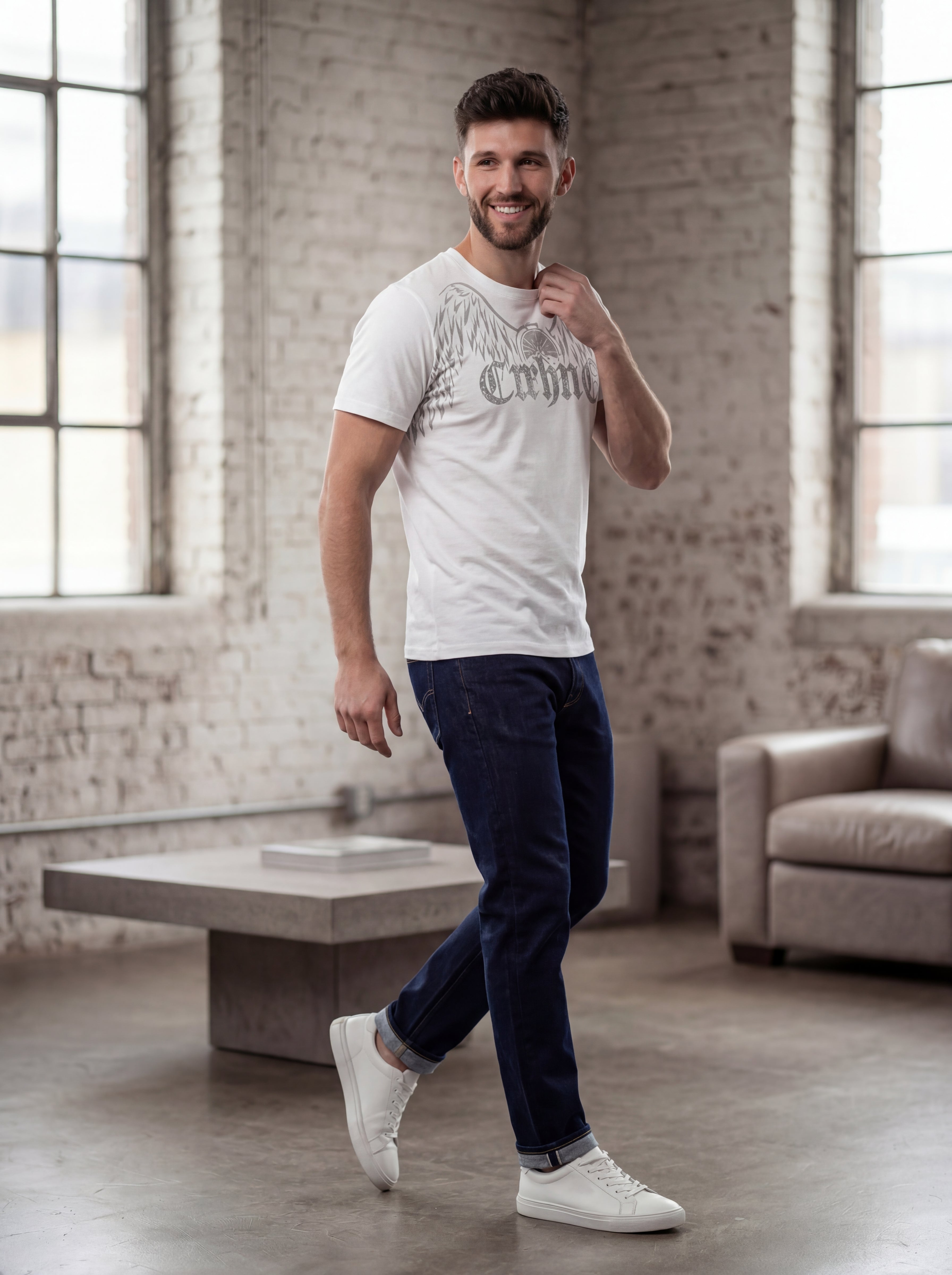 Men’s "Apex Wing" Graphic T-Shirt – Crisp White & Silver-4