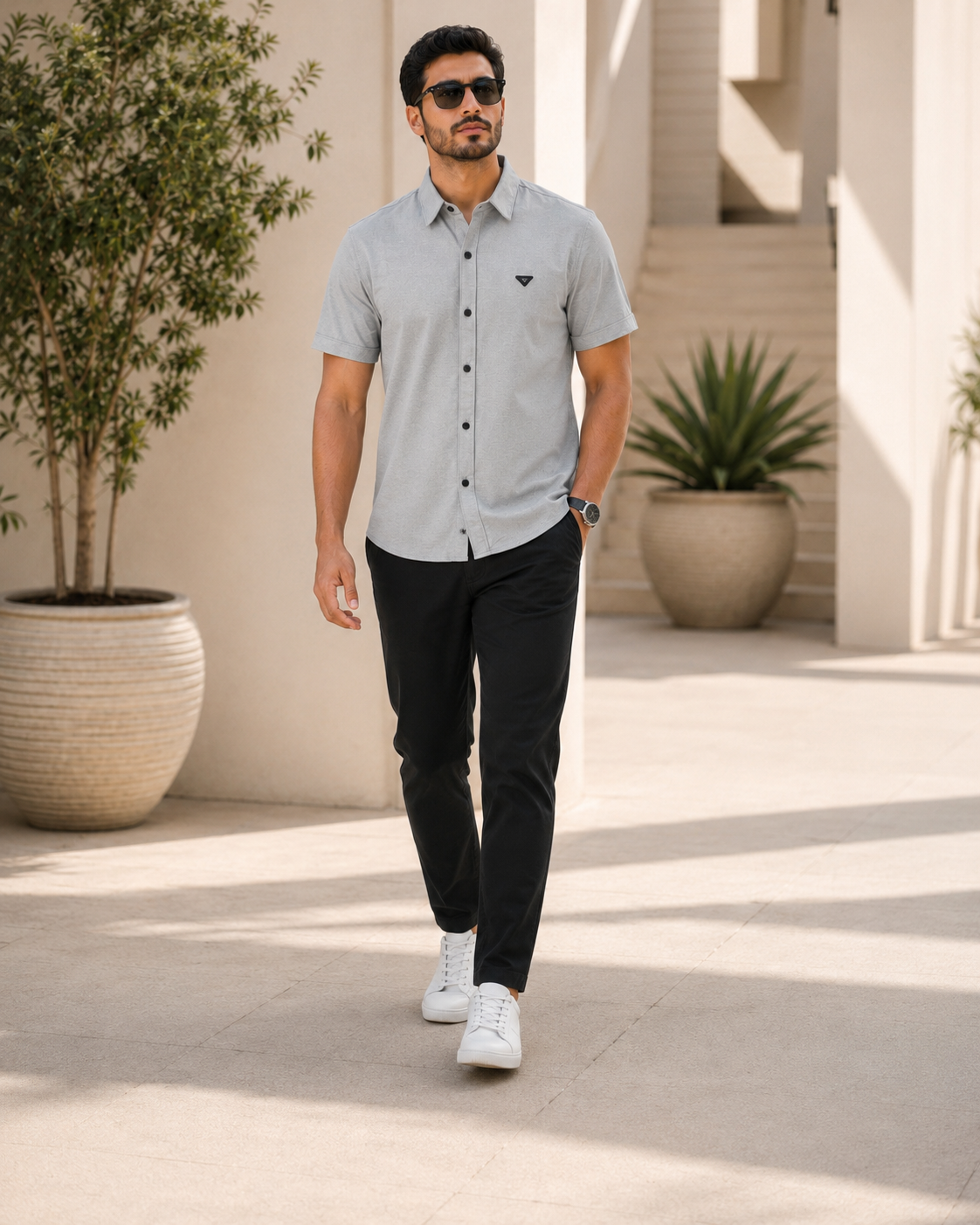 Cement Grey Textured Casual Shirt-3