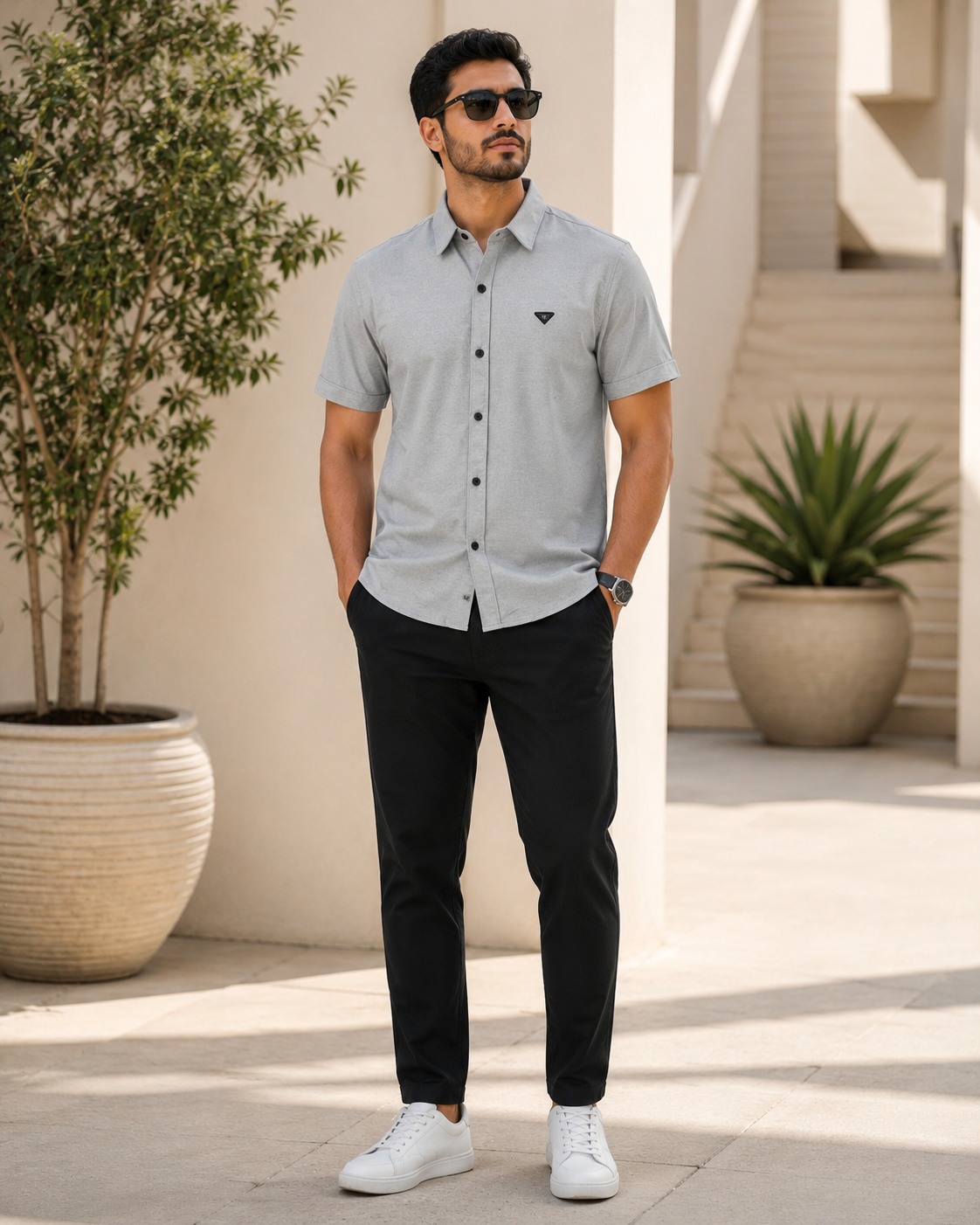 Cement Grey Textured Casual Shirt