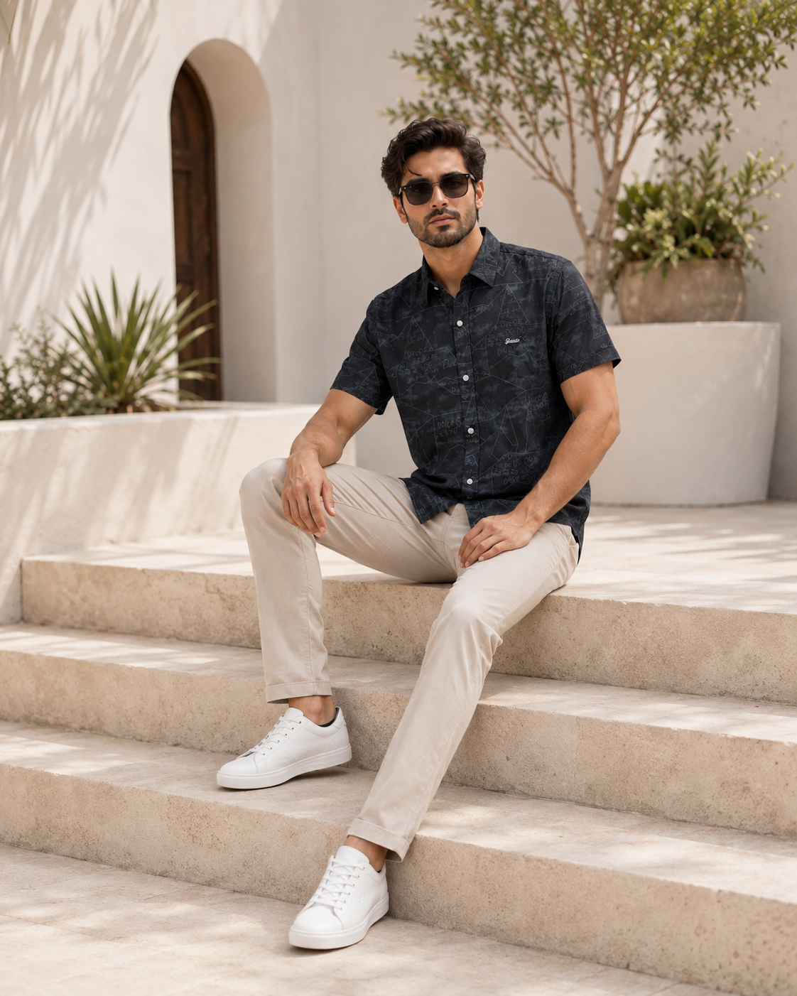 Classic Black Textured Casual Shirt