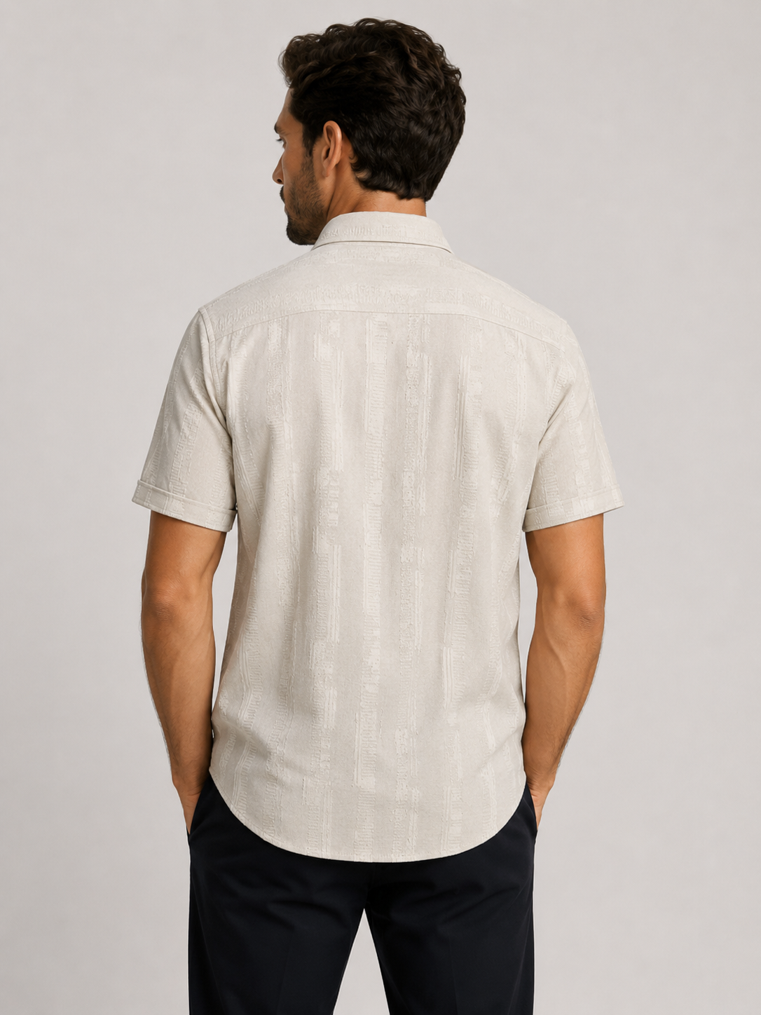 Beige Soft-Ribbed Relaxed Fit Casual Shirt-5