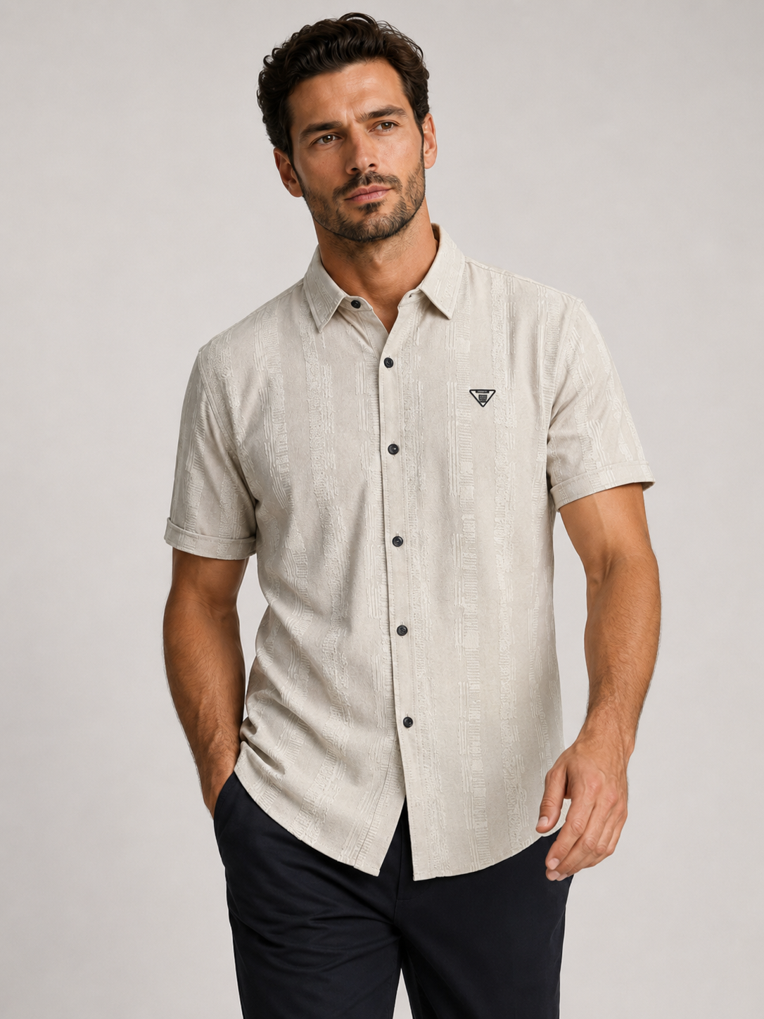 Beige Soft-Ribbed Relaxed Fit Casual Shirt