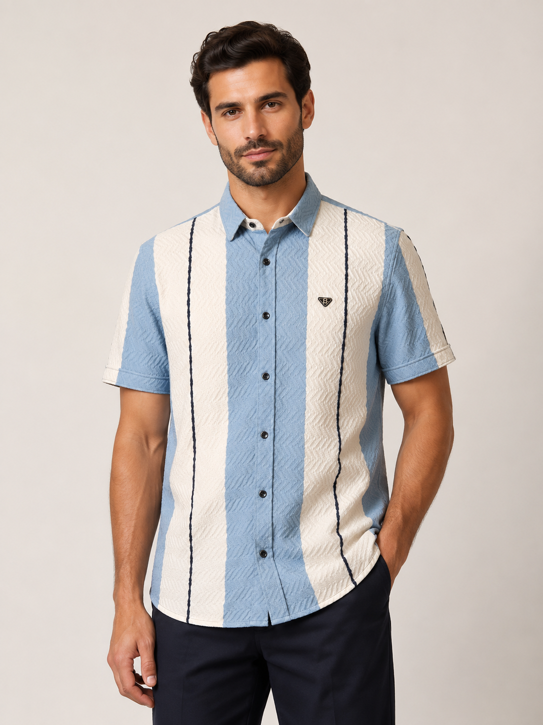 Mens Sky Blue Fine Corduroy Casual Shirt-4
