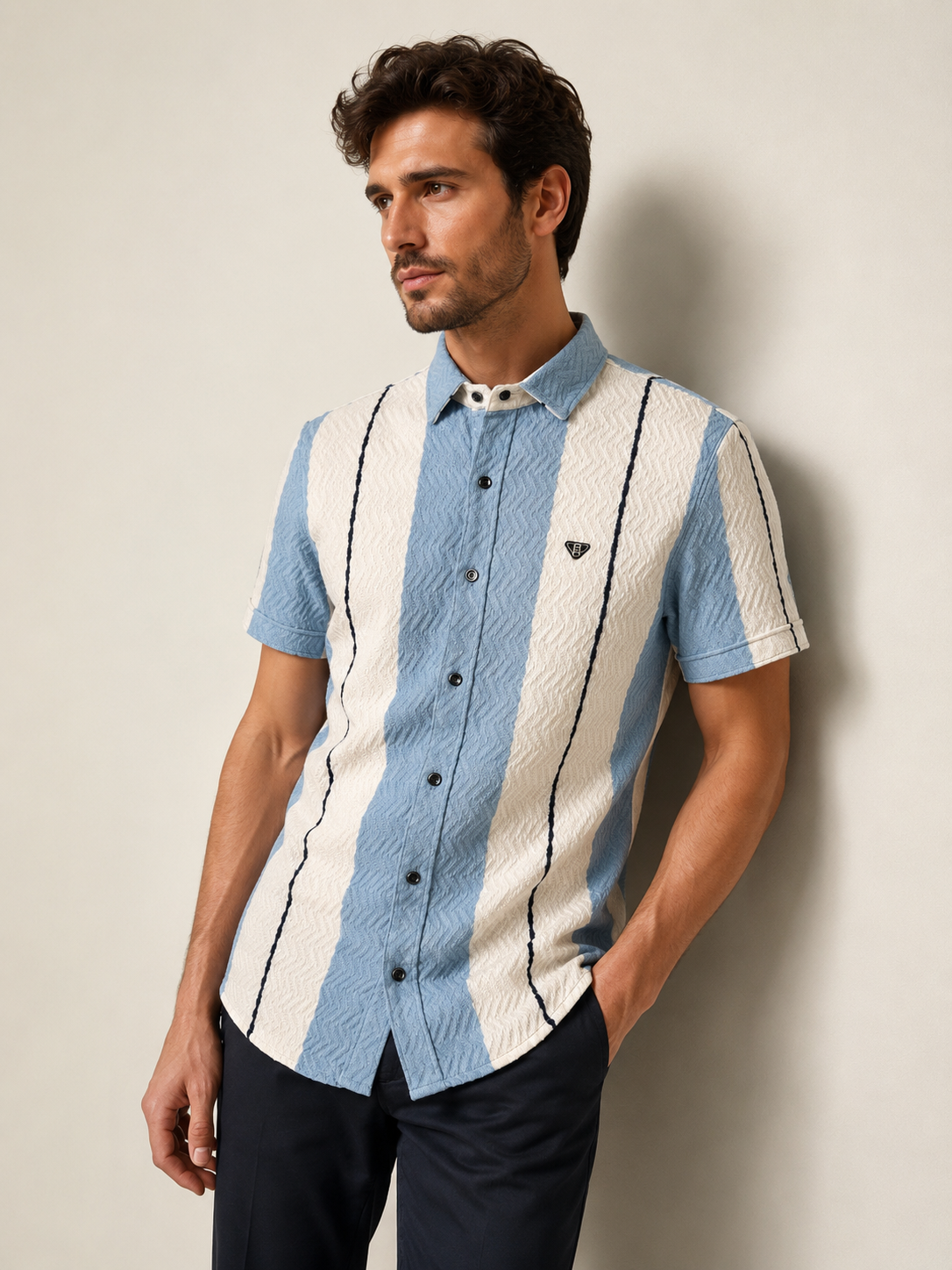 Mens Sky Blue Fine Corduroy Casual Shirt