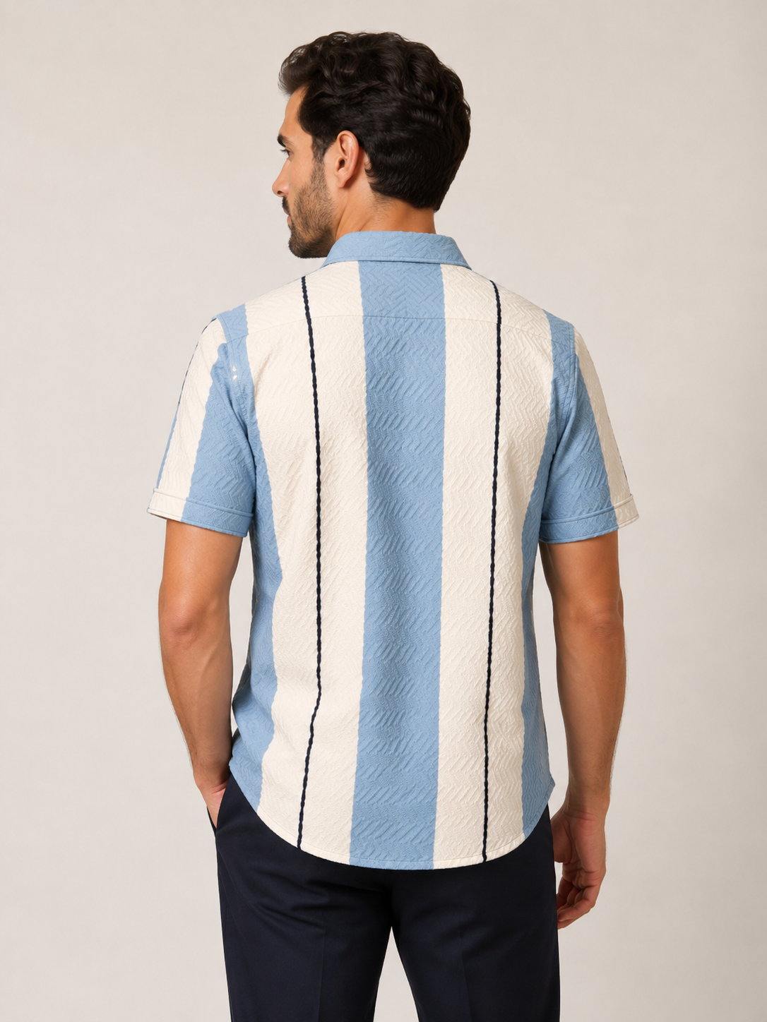 Mens Sky Blue Fine Corduroy Casual Shirt-5