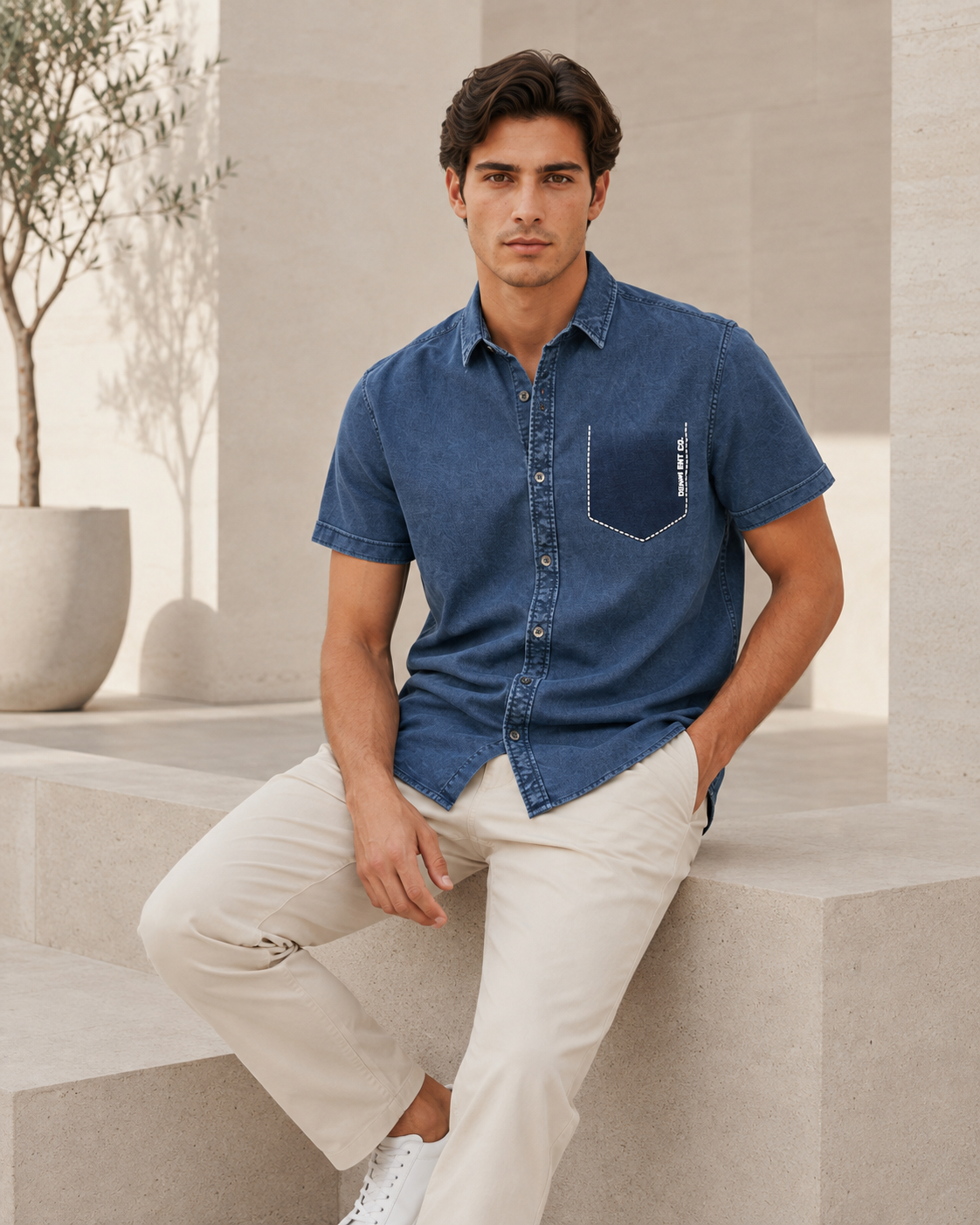 Men Slate Blue Textured Casual Shirt