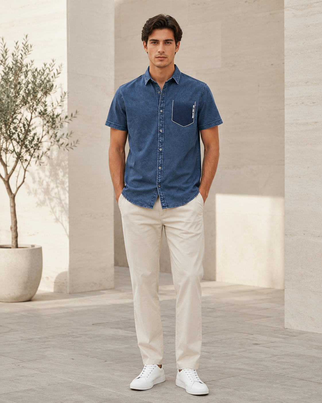 Men Slate Blue Textured Casual Shirt-3