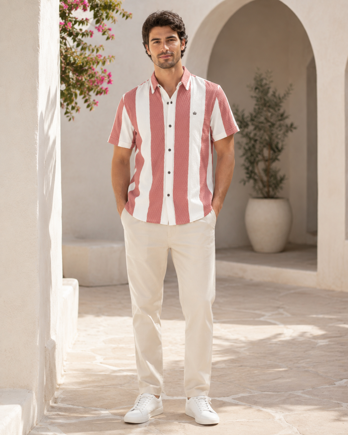 Men Soft Peach Textured Casual Shirt