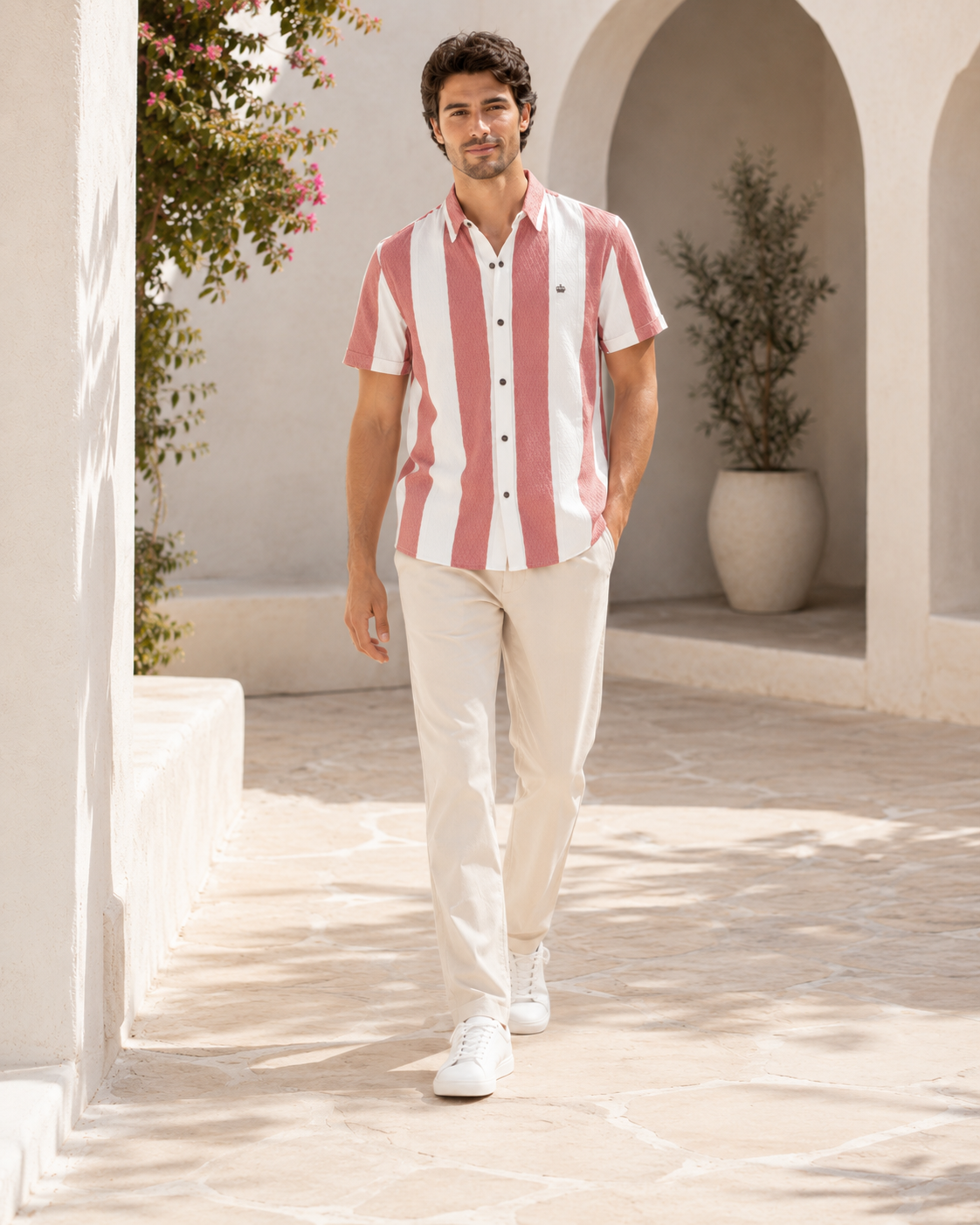 Men Soft Peach Textured Casual Shirt-3