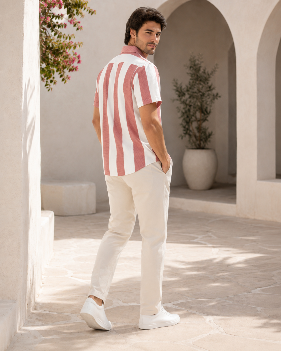 Men Soft Peach Textured Casual Shirt-4
