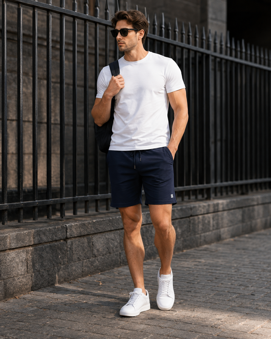 Men Navy Relaxed Fit Casual Shorts-3