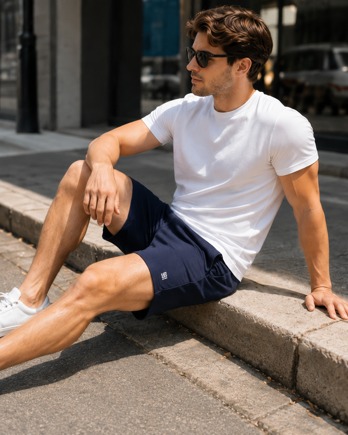 Men Navy Relaxed Fit Casual Shorts-4