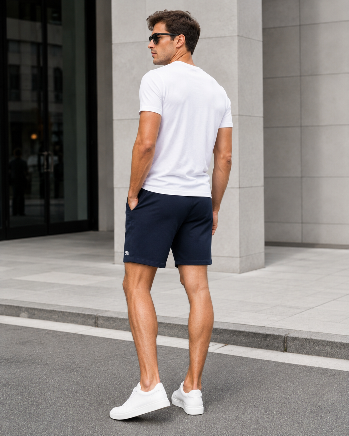 Men Navy Relaxed Fit Casual Shorts-5