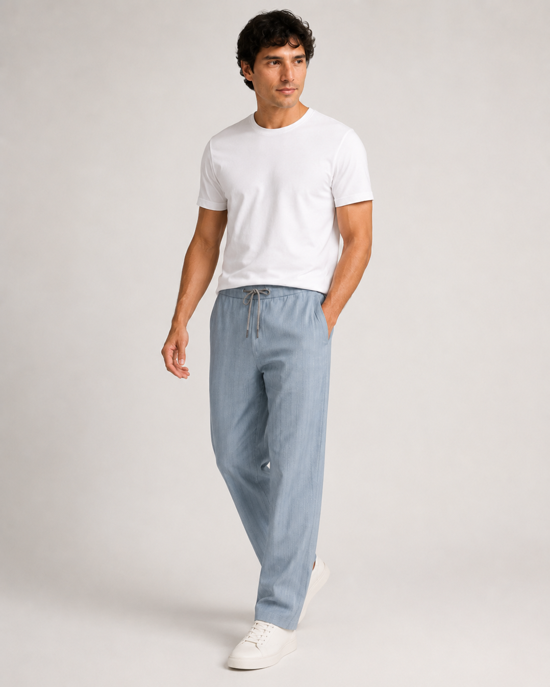 Blue Relaxed-Fit Linen Casual Track Pants-3