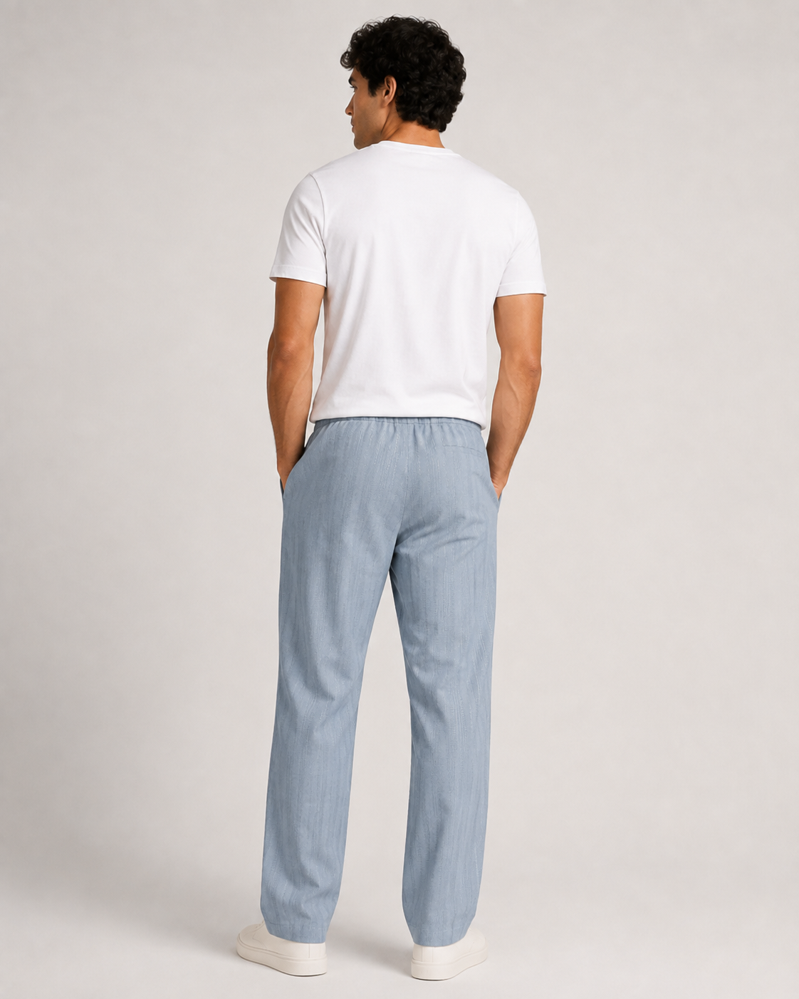 Blue Relaxed-Fit Linen Casual Track Pants-5