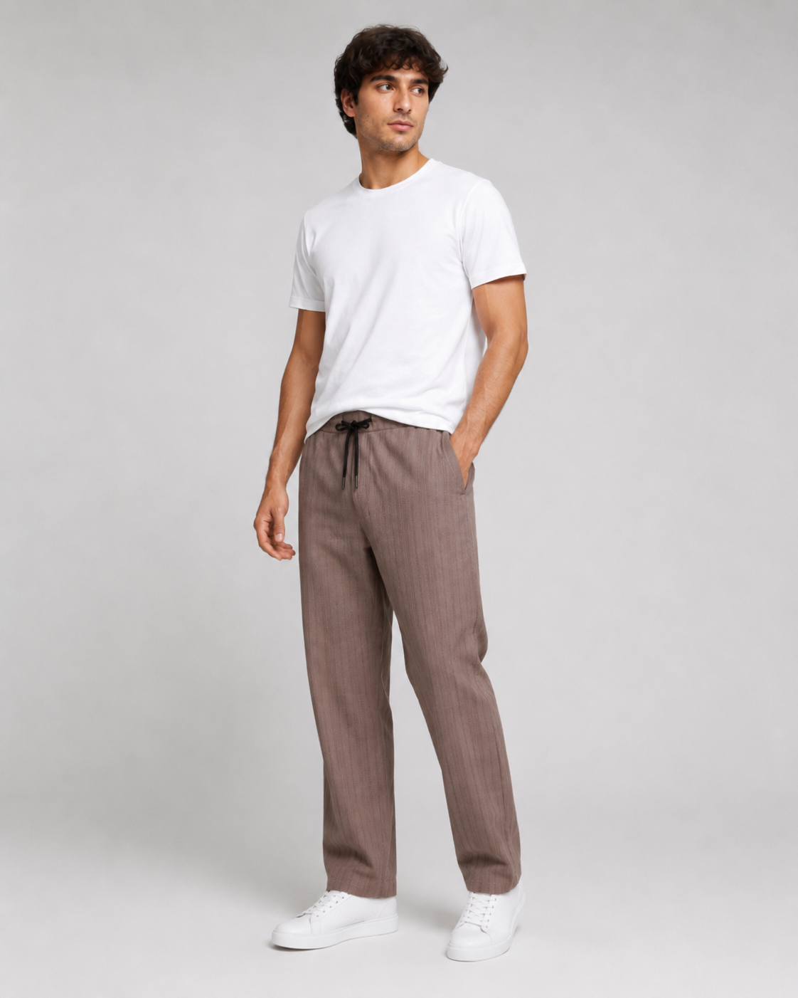 Brown Relaxed-Fit Linen Casual Track Pants-3