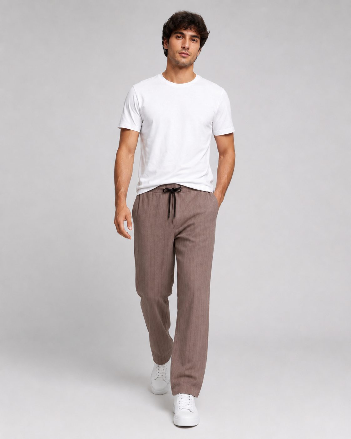 Brown Relaxed-Fit Linen Casual Track Pants-4