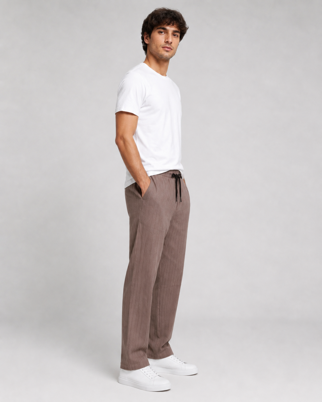Brown Relaxed-Fit Linen Casual Track Pants-5