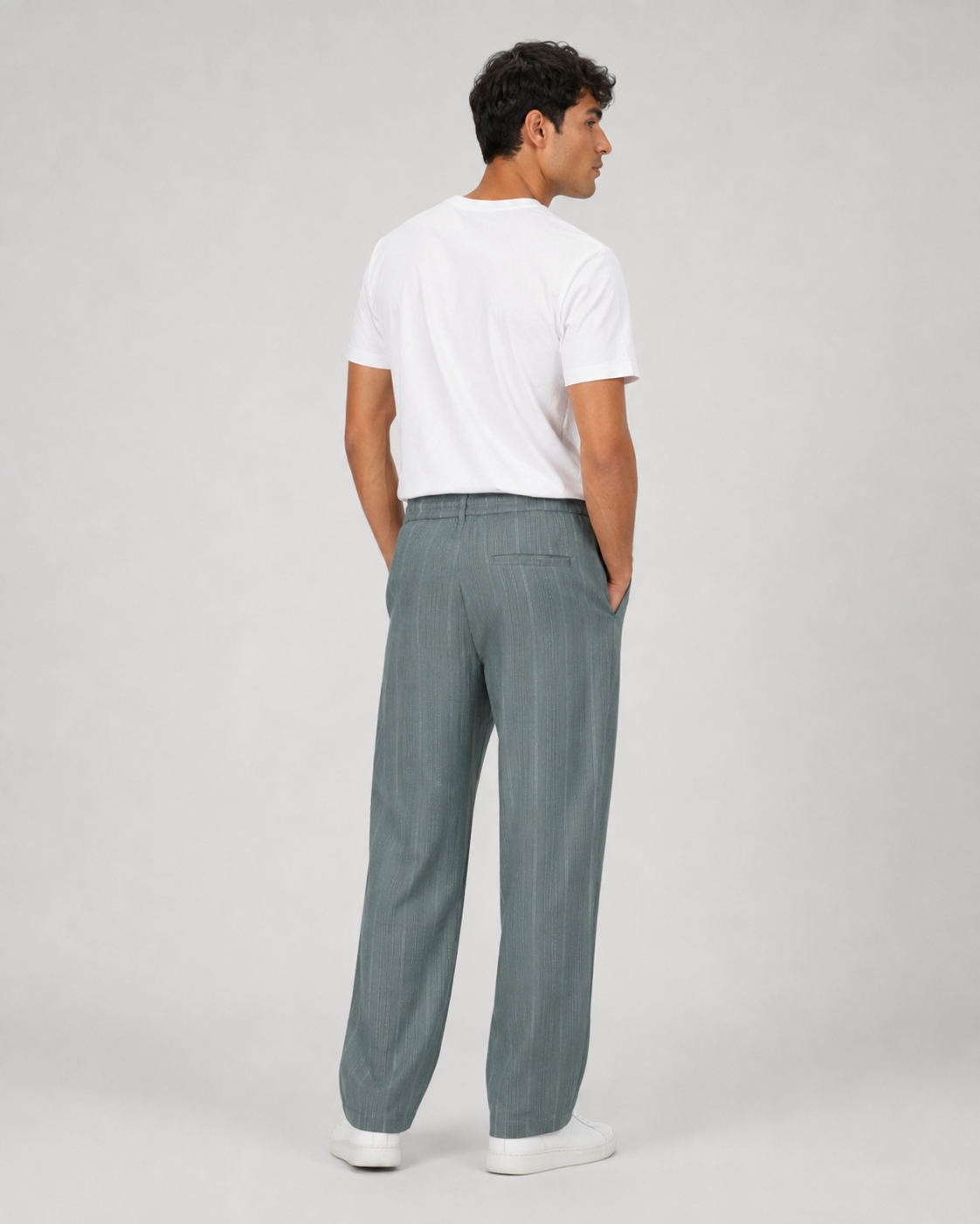 Green Relaxed-Fit Linen Casual Track Pants-5