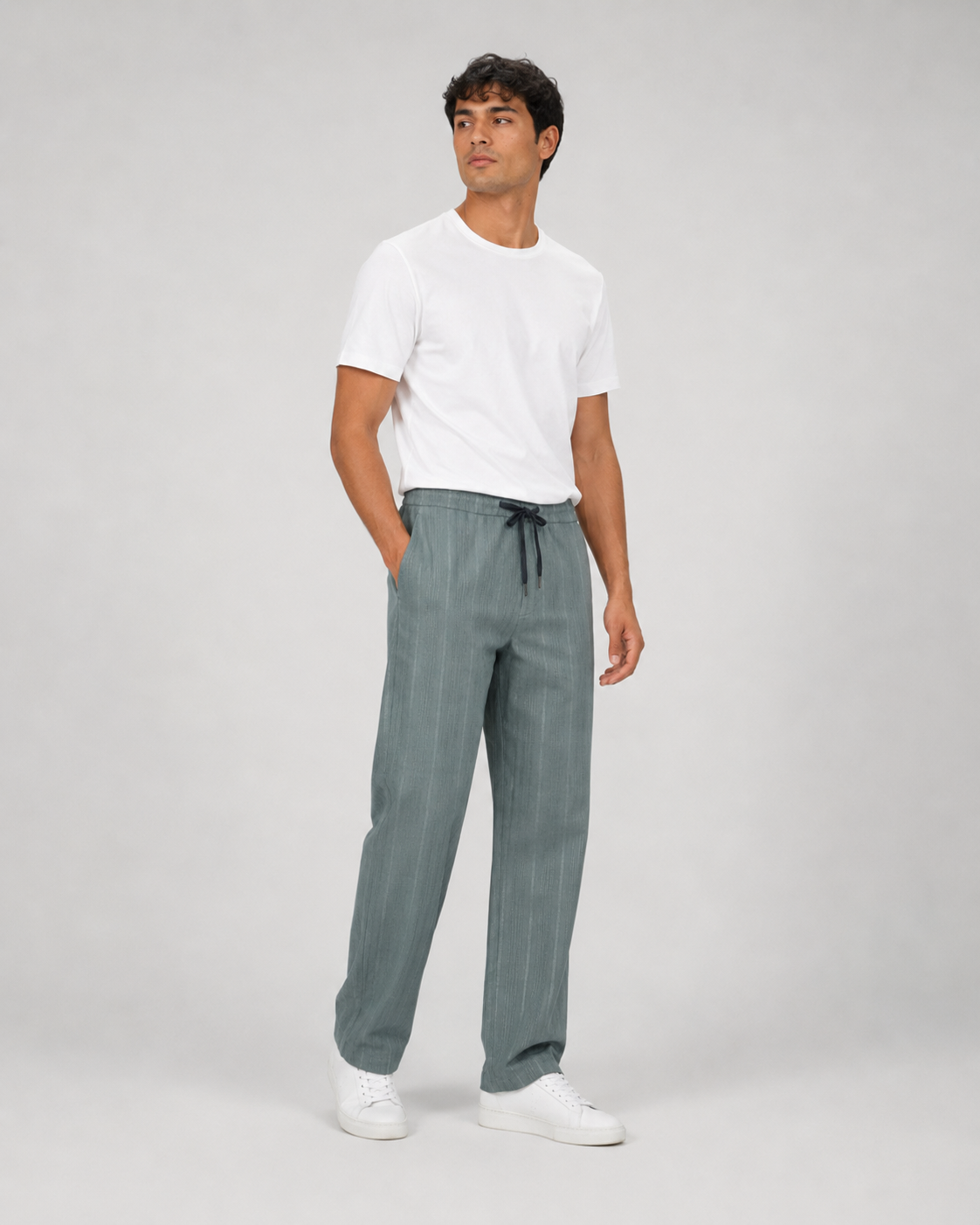 Green Relaxed-Fit Linen Casual Track Pants-3
