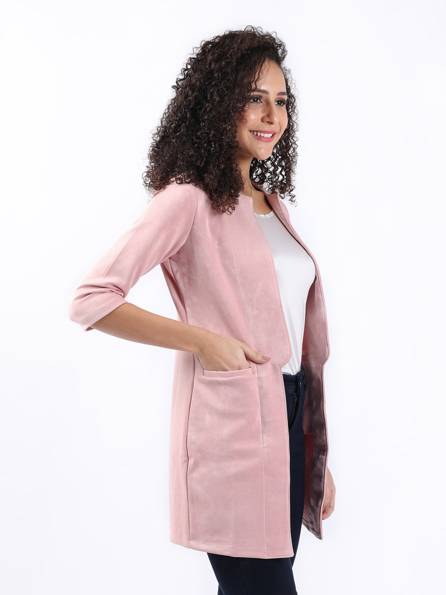 PEACH SUEDE LONGLINE CARDIGAN-3