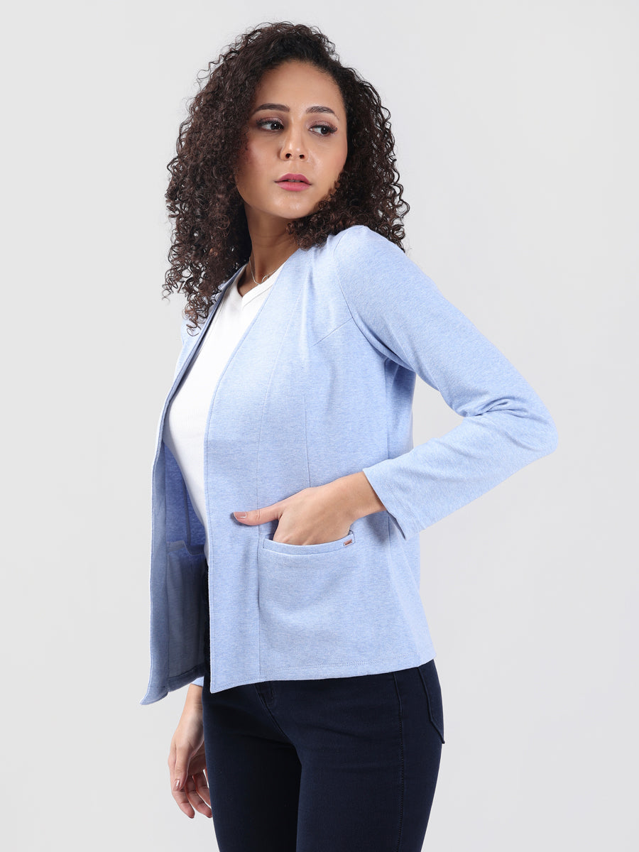 SKY MELANGE FRONT OPEN BLAZER-3