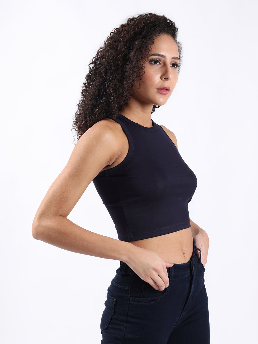 NAVY RIBBED CROP TANK TOP-3