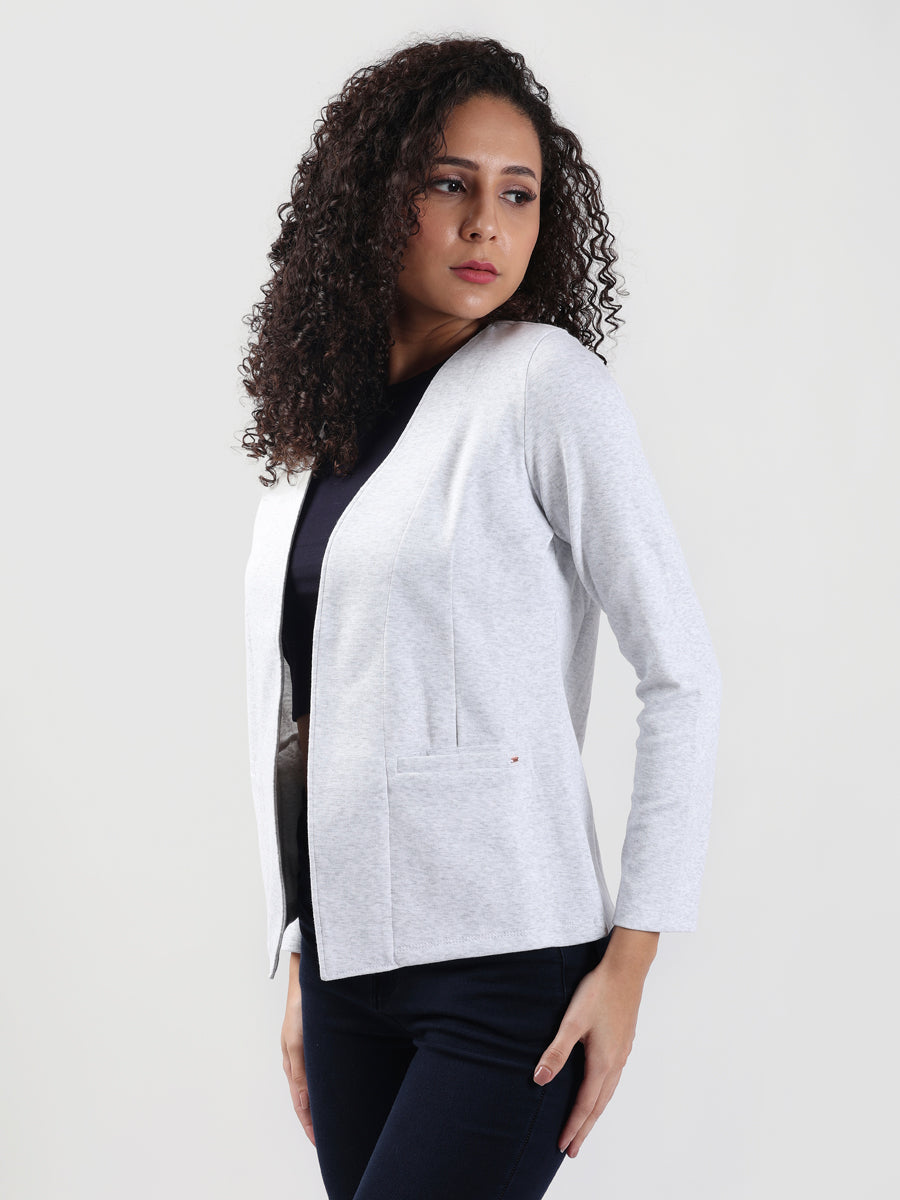 WHITE MELANGE FRONT OPEN BLAZER-3